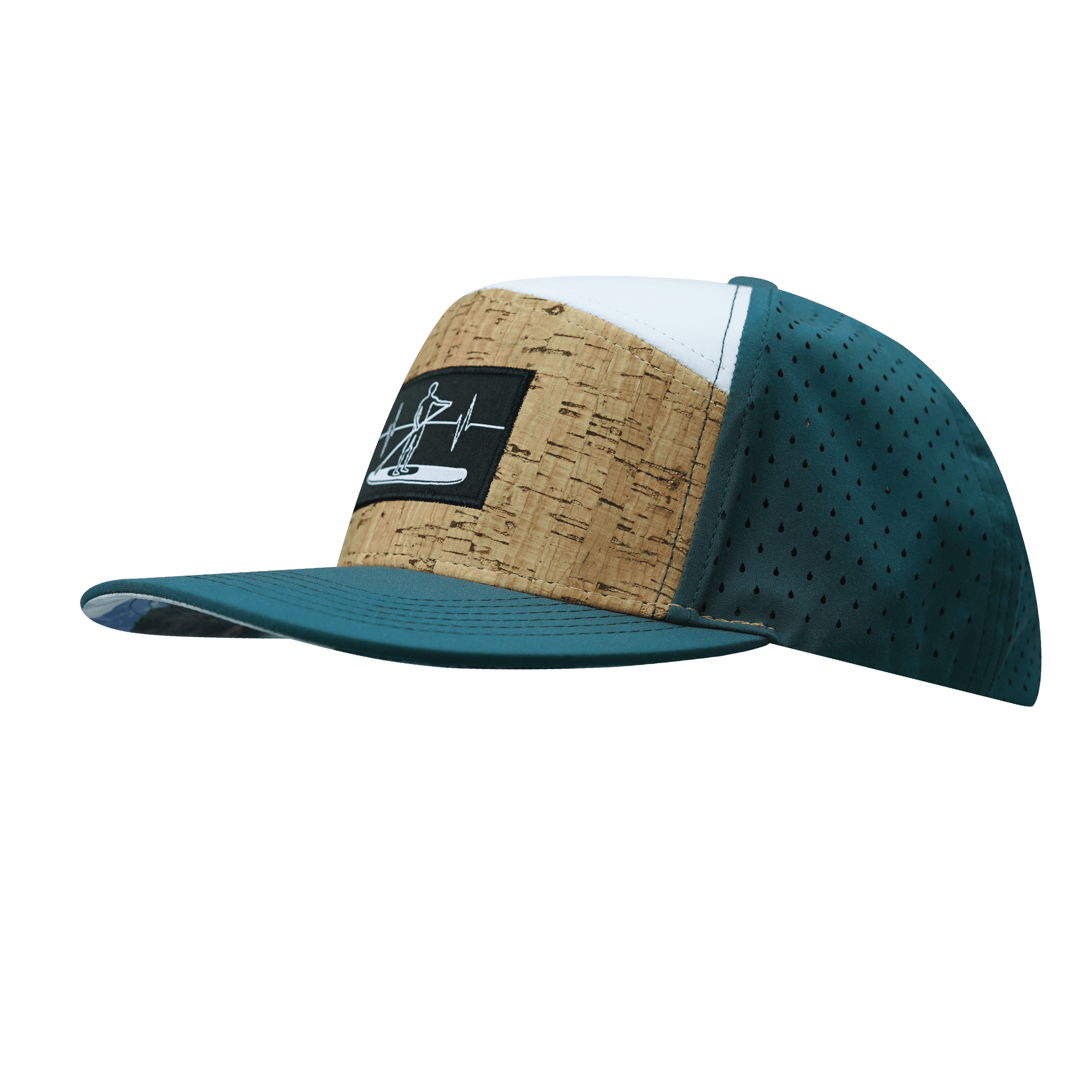 Paddle Board Hat - Flat Bill - Cork - Dark Teal / White - Laser Mesh