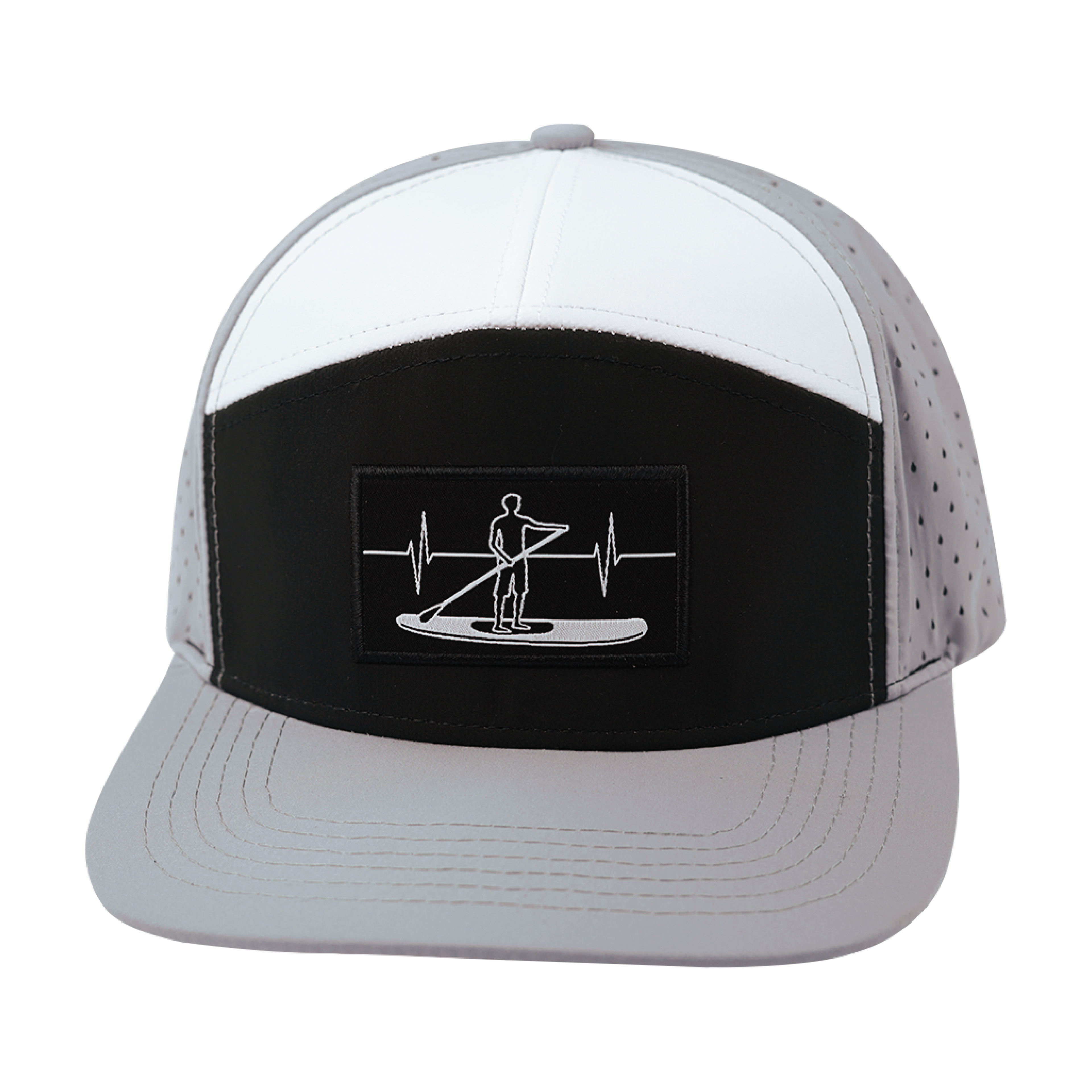 Paddle Board Hat - Flat Bill - Gray / Black / White - Laser Mesh