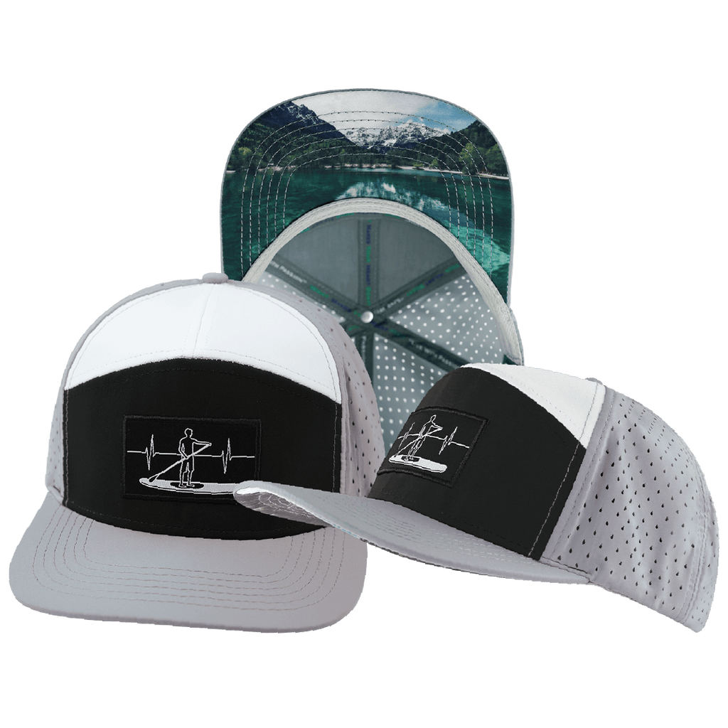 Paddle Board Hat - Flat Bill - Gray / Black / White - Laser Mesh