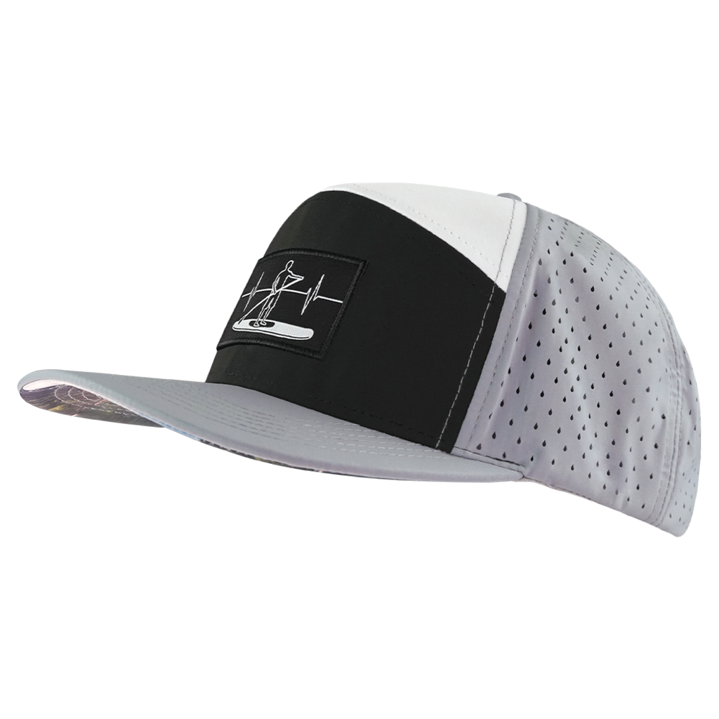 Paddle Board Hat - Flat Bill - Gray / Black / White - Laser Mesh