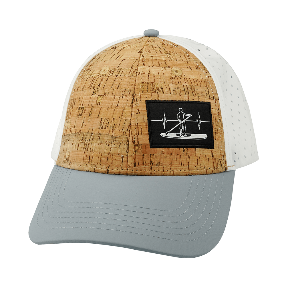 Paddle Board Hat - Low Profile - Ponytail - Cork - Gray / White - Laser Mesh
