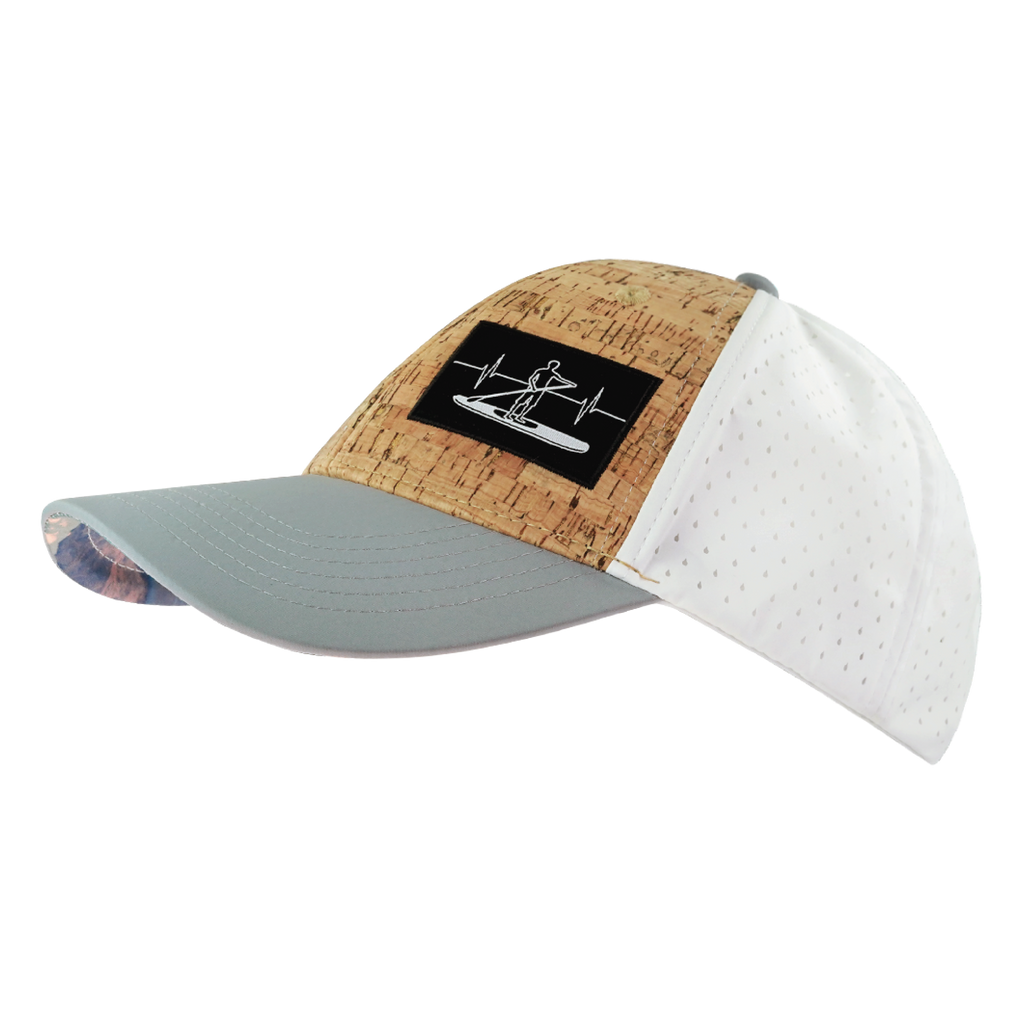 Paddle Board Hat - Low Profile - Ponytail - Cork - Gray / White - Laser Mesh