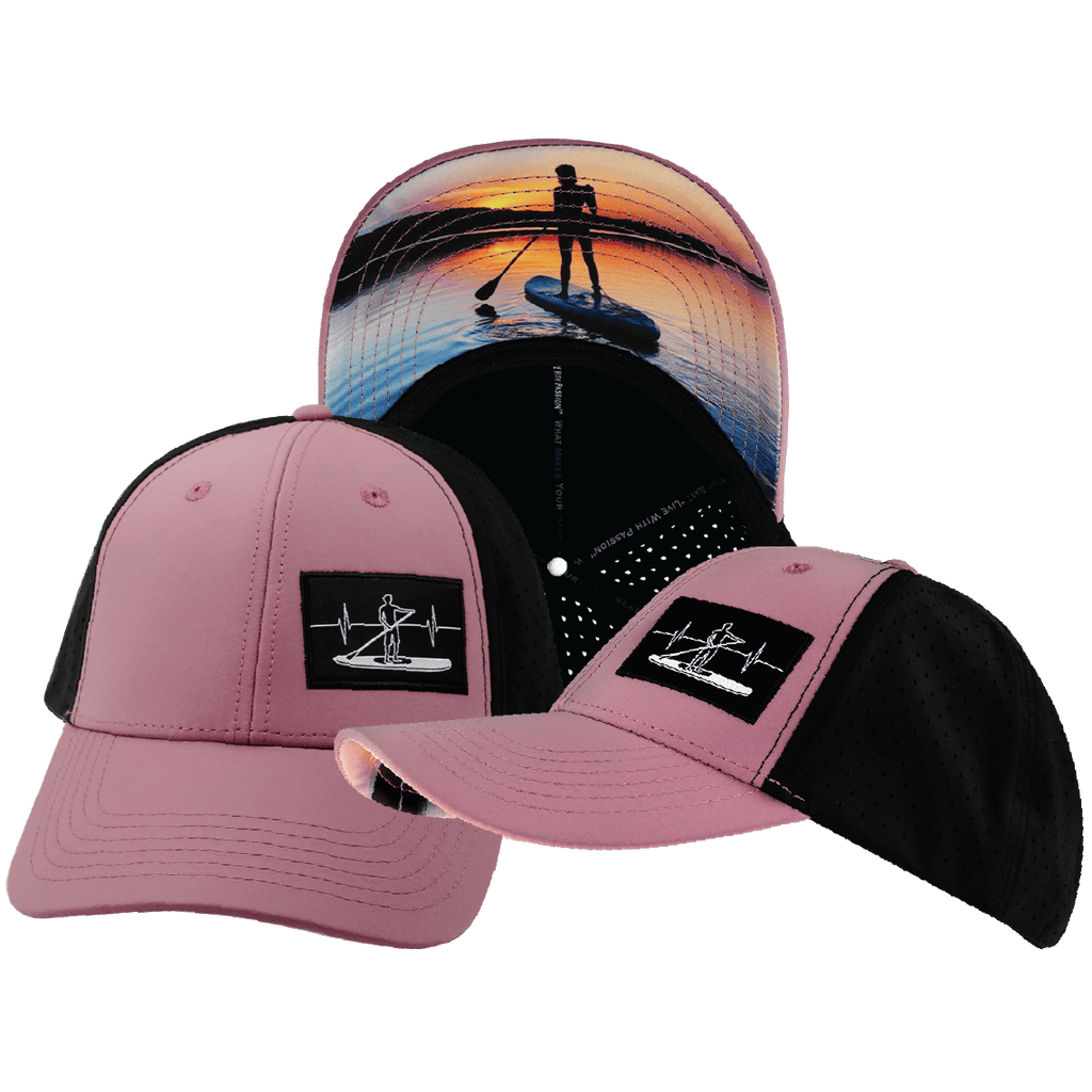 Paddle Board Hat - Low Profile - Ponytail - Dusty Pink / Black - Laser Mesh