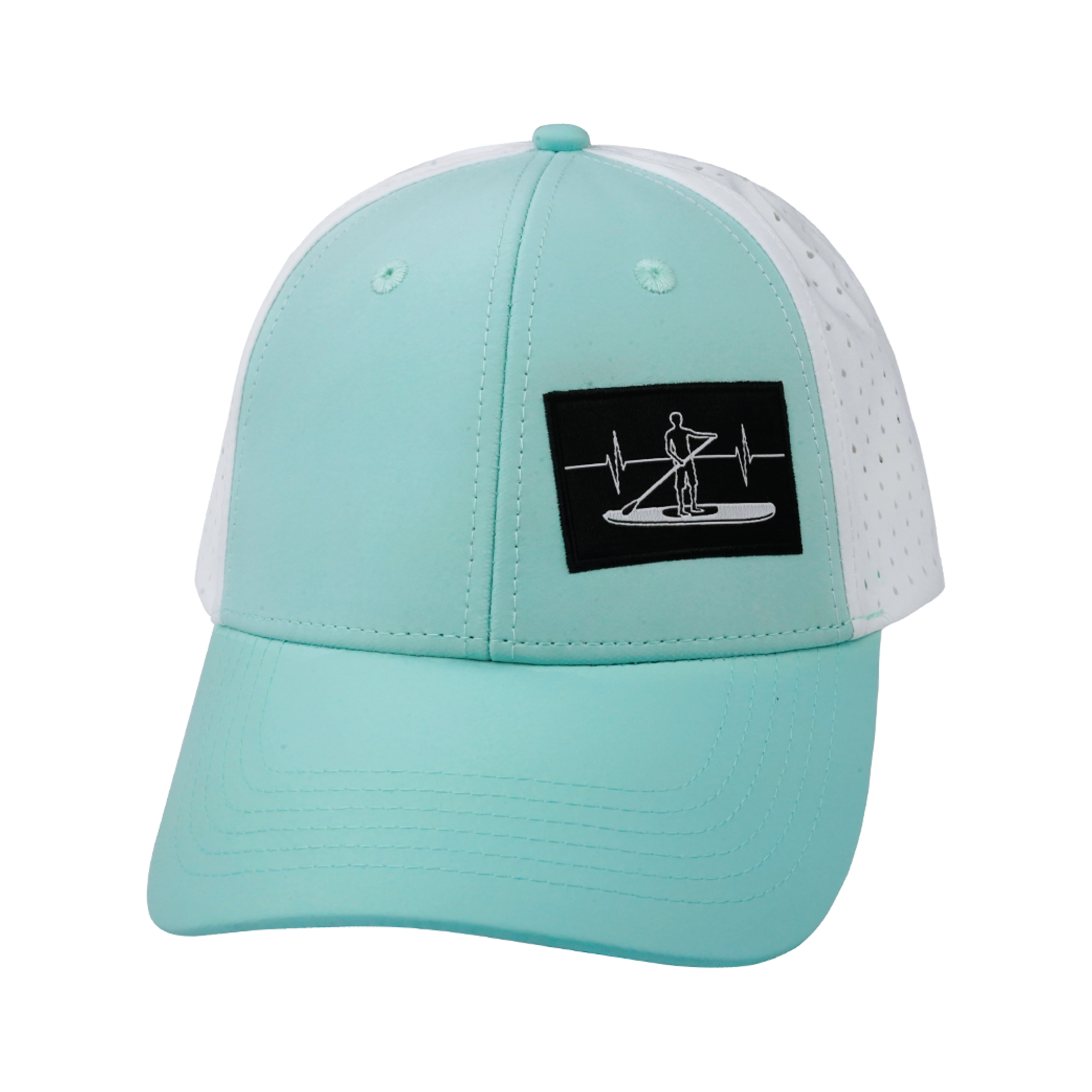 Paddle Board Hat - Low Profile - Ponytail - Mint / White - Laser Mesh