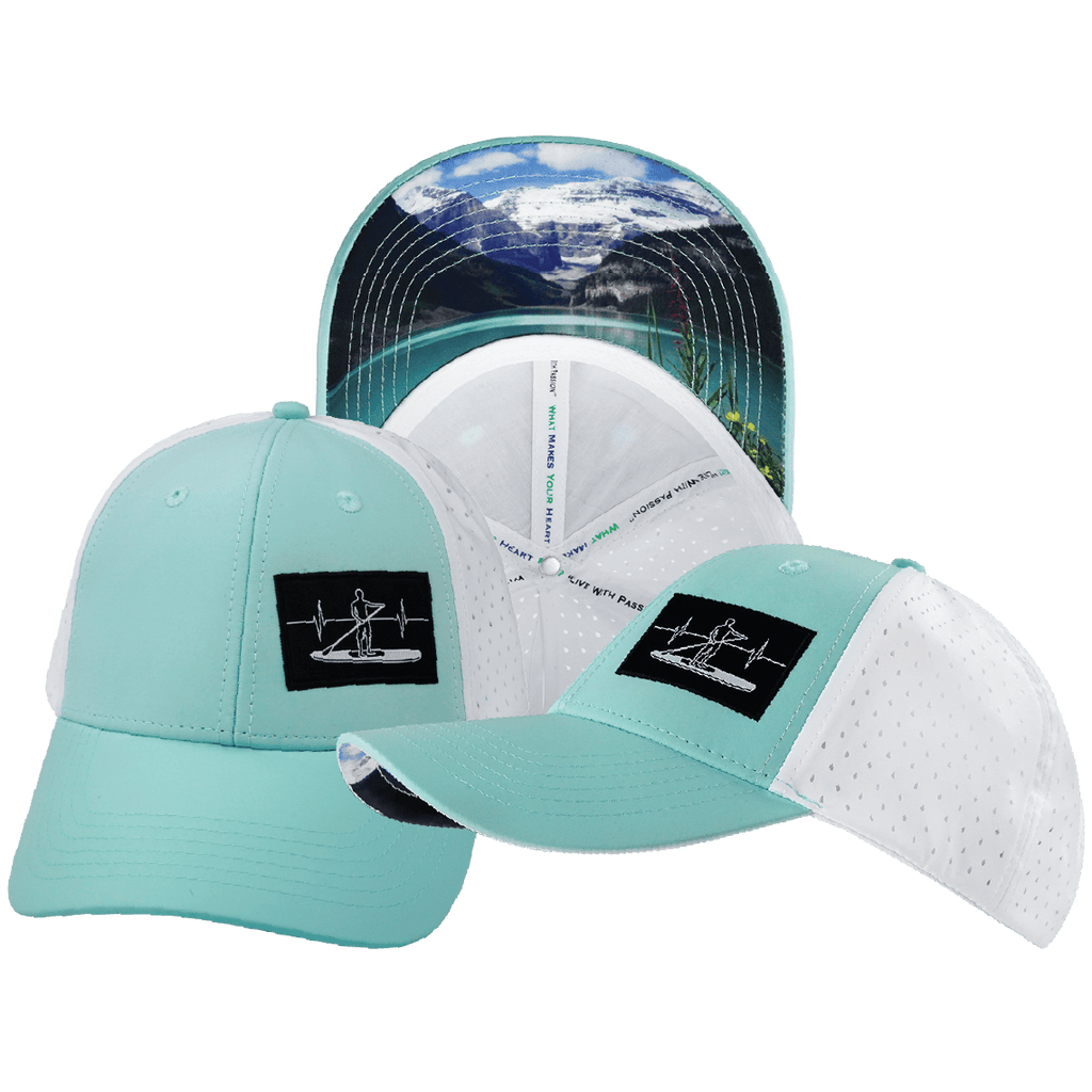 Paddle Board Hat - Low Profile - Ponytail - Mint / White - Laser Mesh