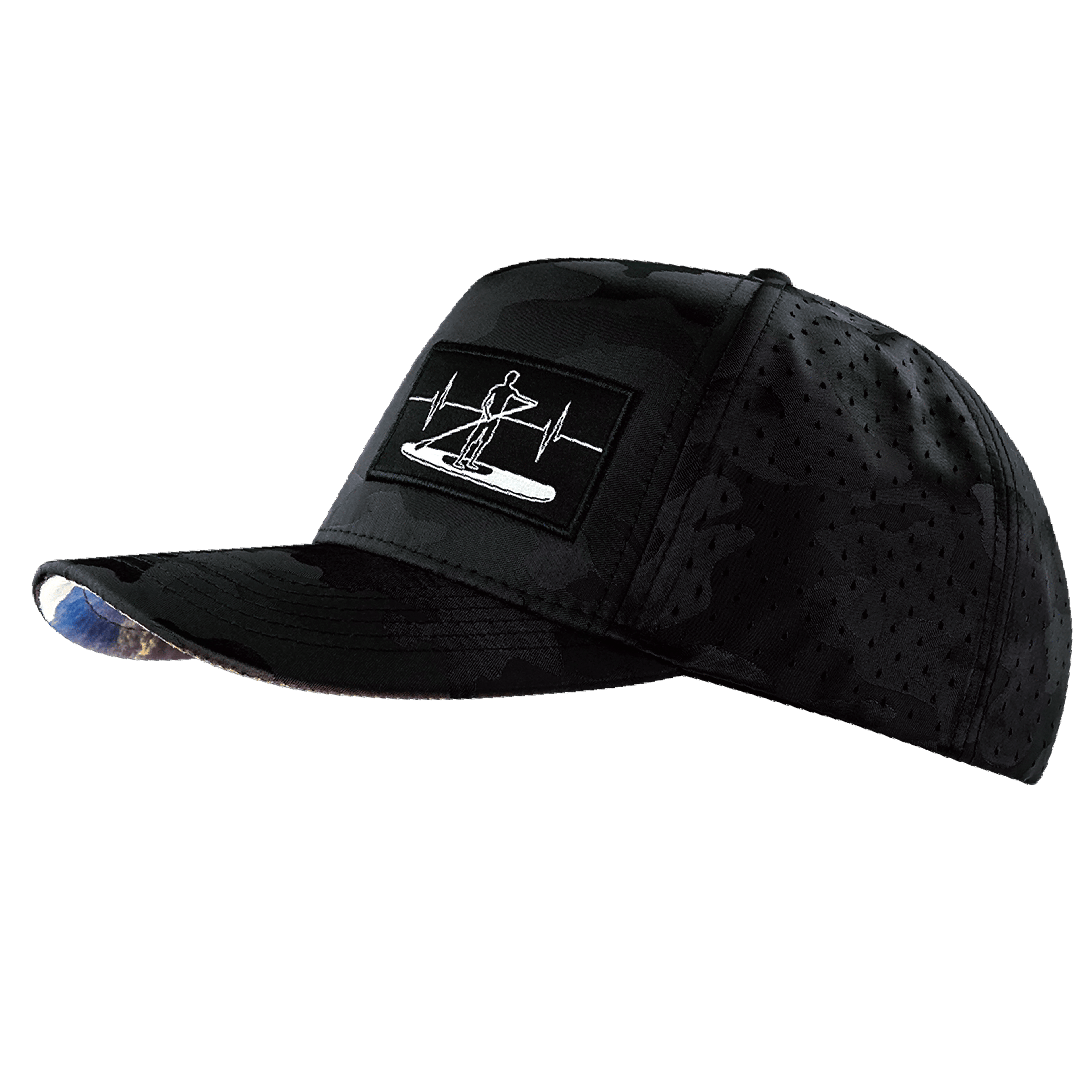 Paddle Board Hat - Trucker Hat - Black Camo - Laser Mesh
