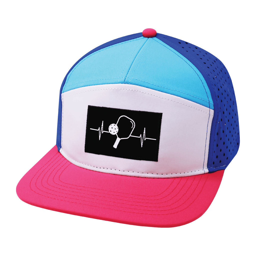 Pickleball Hat - Flat Bill - Neon Pink / White / Neon Blue Green / Blue - Laser Mesh