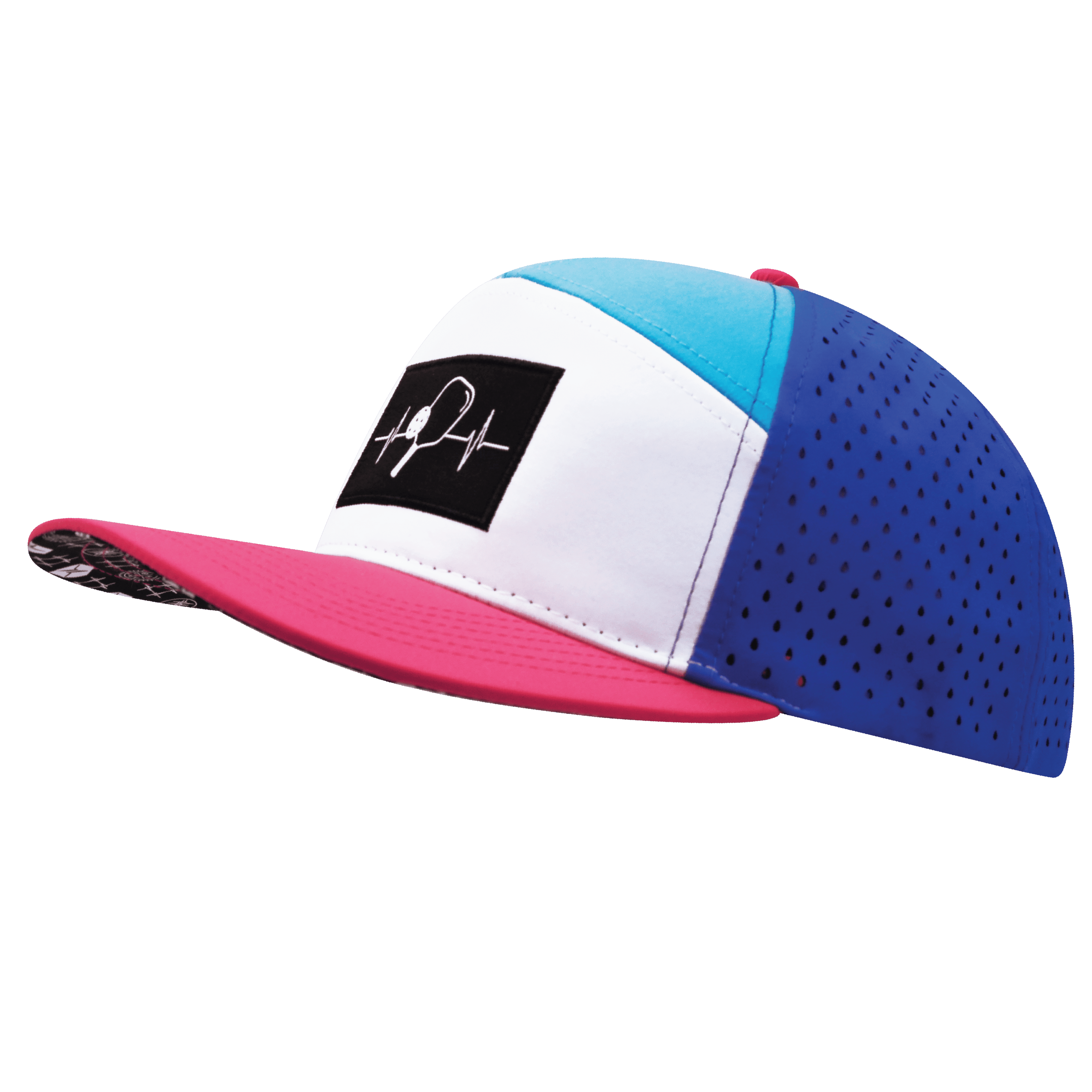 Pickleball Hat - Flat Bill - Neon Pink / White / Neon Blue Green / Blue - Laser Mesh
