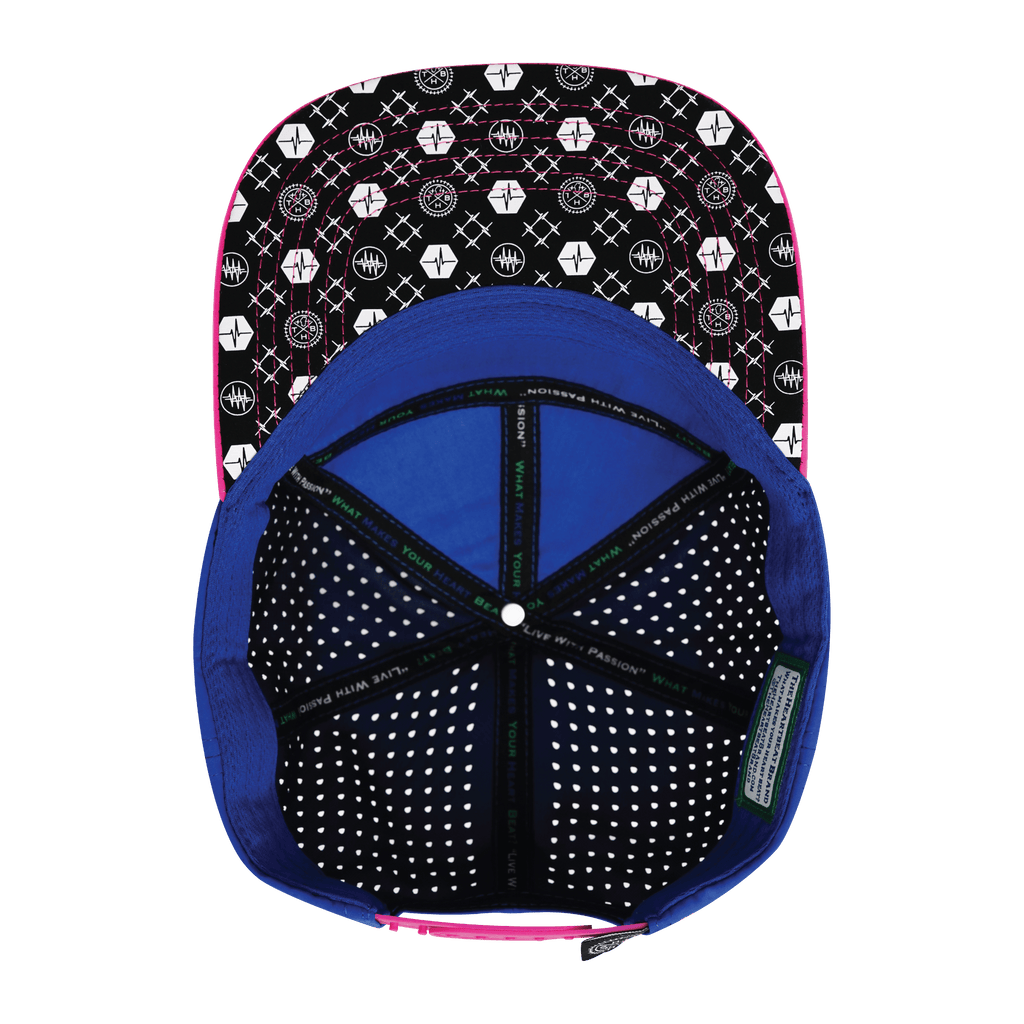 Pickleball Hat - Flat Bill - Neon Pink / White / Neon Blue Green / Blue - Laser Mesh