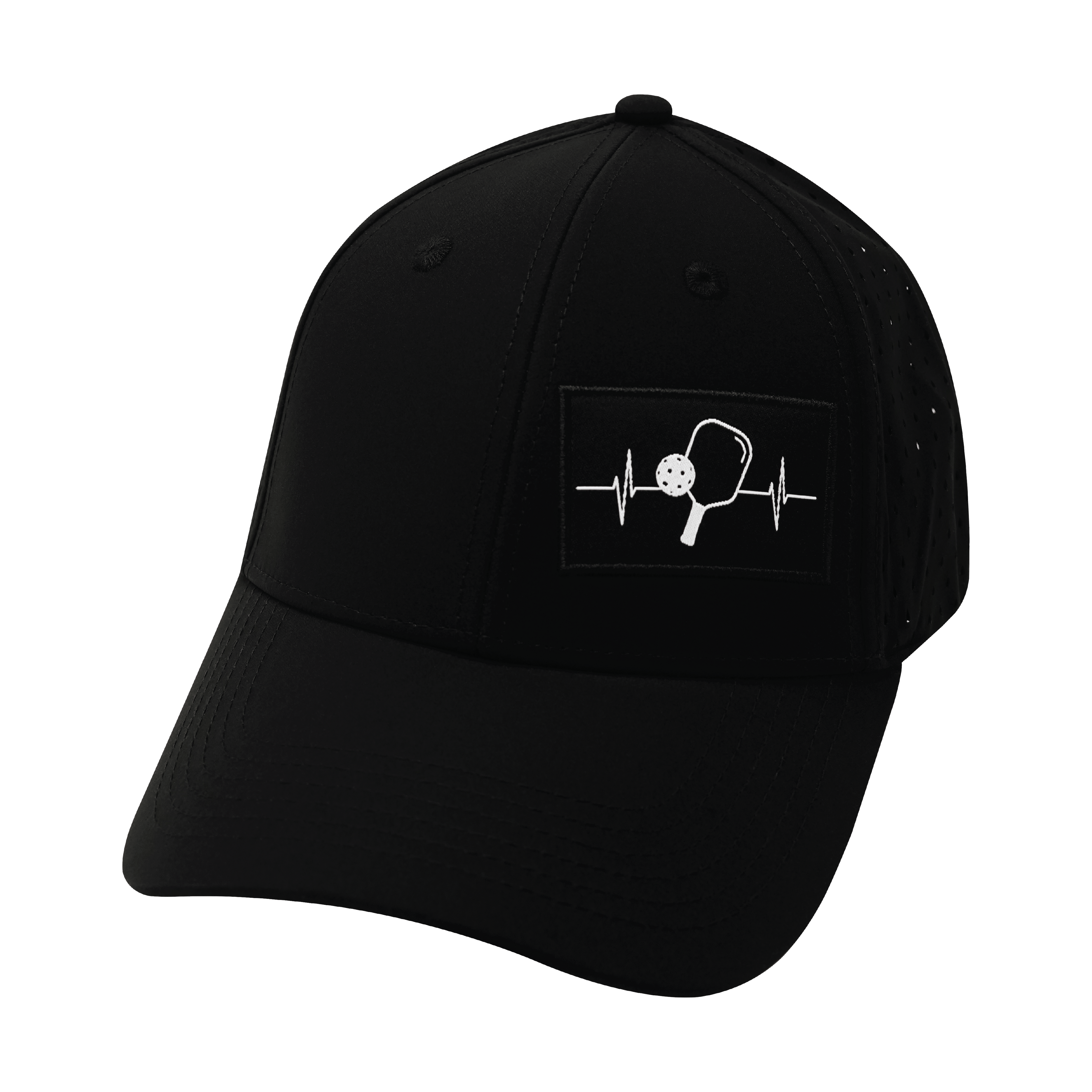 Pickleball Hat - Low Profile - Ponytail - Black - Laser Mesh