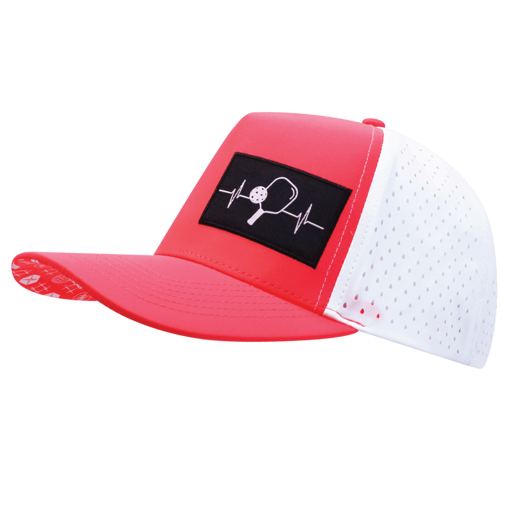 Pickleball Hat - Trucker Hat - Neon Peach / White - Laser Mesh