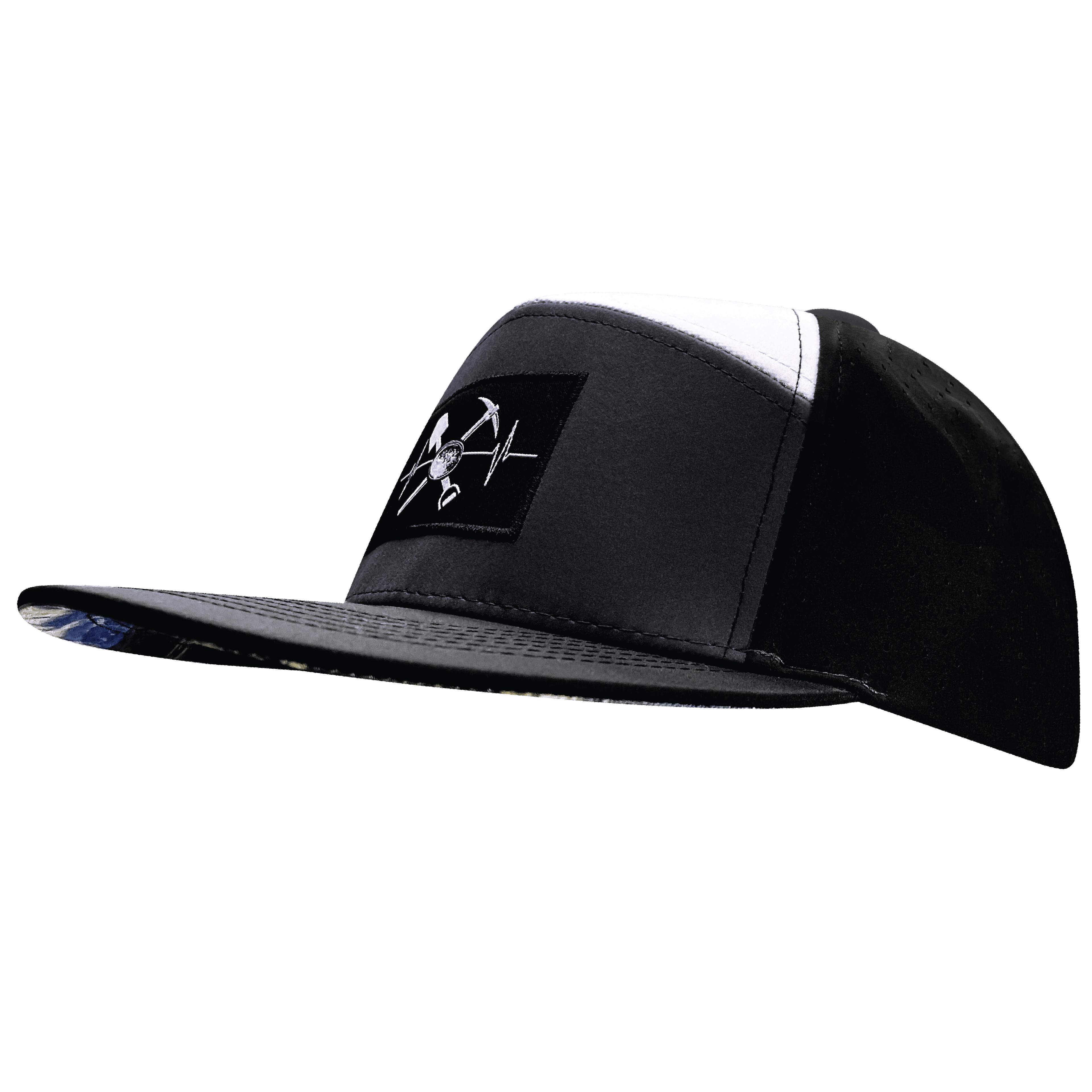 Prospecting Hat - Flat Bill - Black / Charcoal / White - Laser Mesh