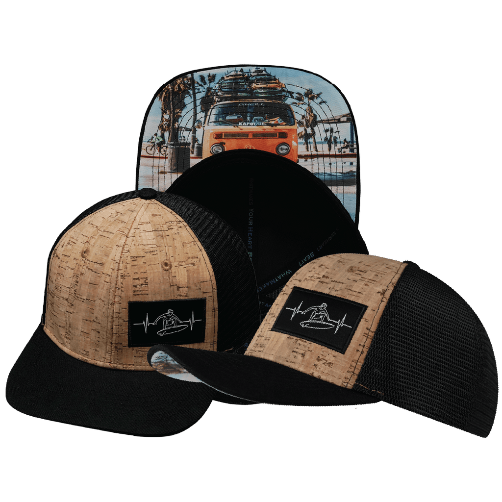 Surf Hat - Baseball Hat Fit - Cork - Black - Trucker Mesh