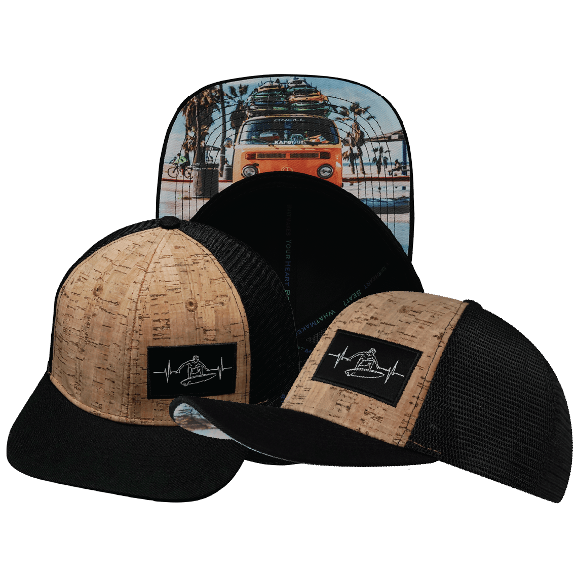 Surf Hat - Baseball Hat Fit - Cork - Black - Trucker Mesh