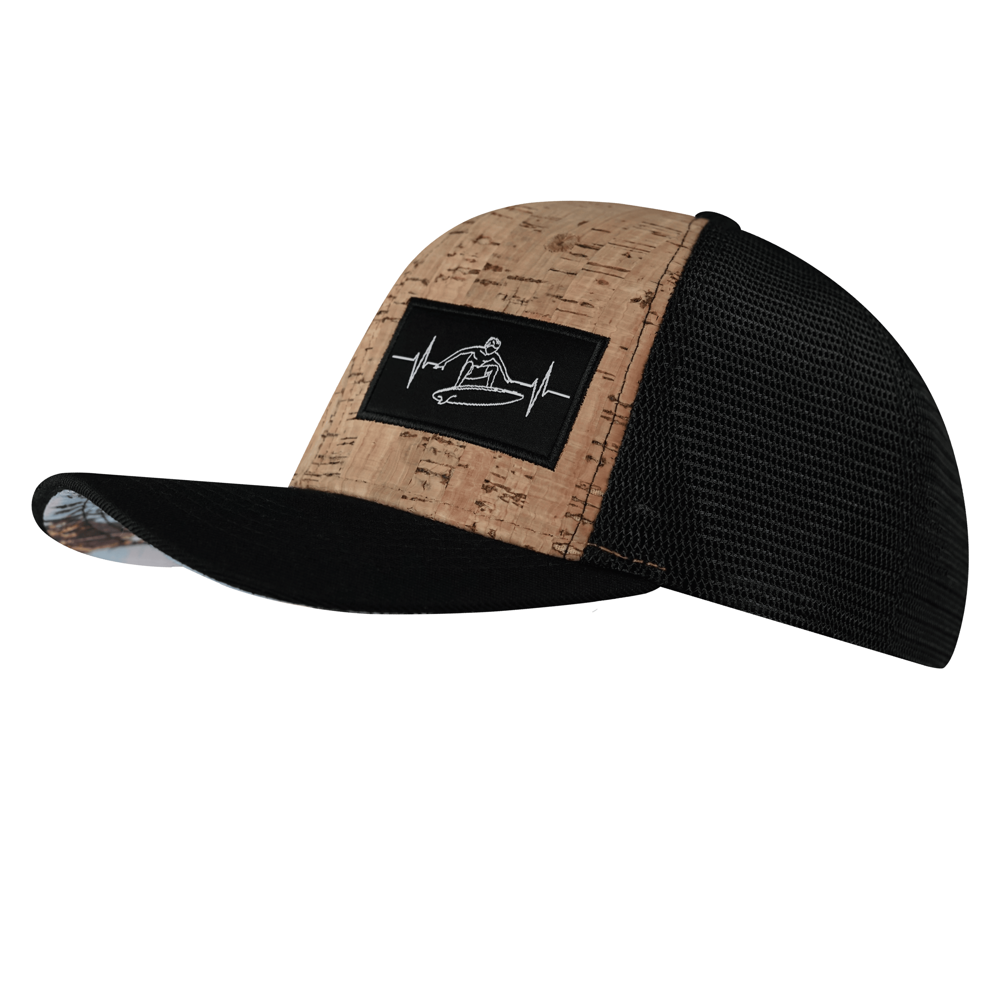 Surf Hat - Baseball Hat Fit - Cork - Black - Trucker Mesh