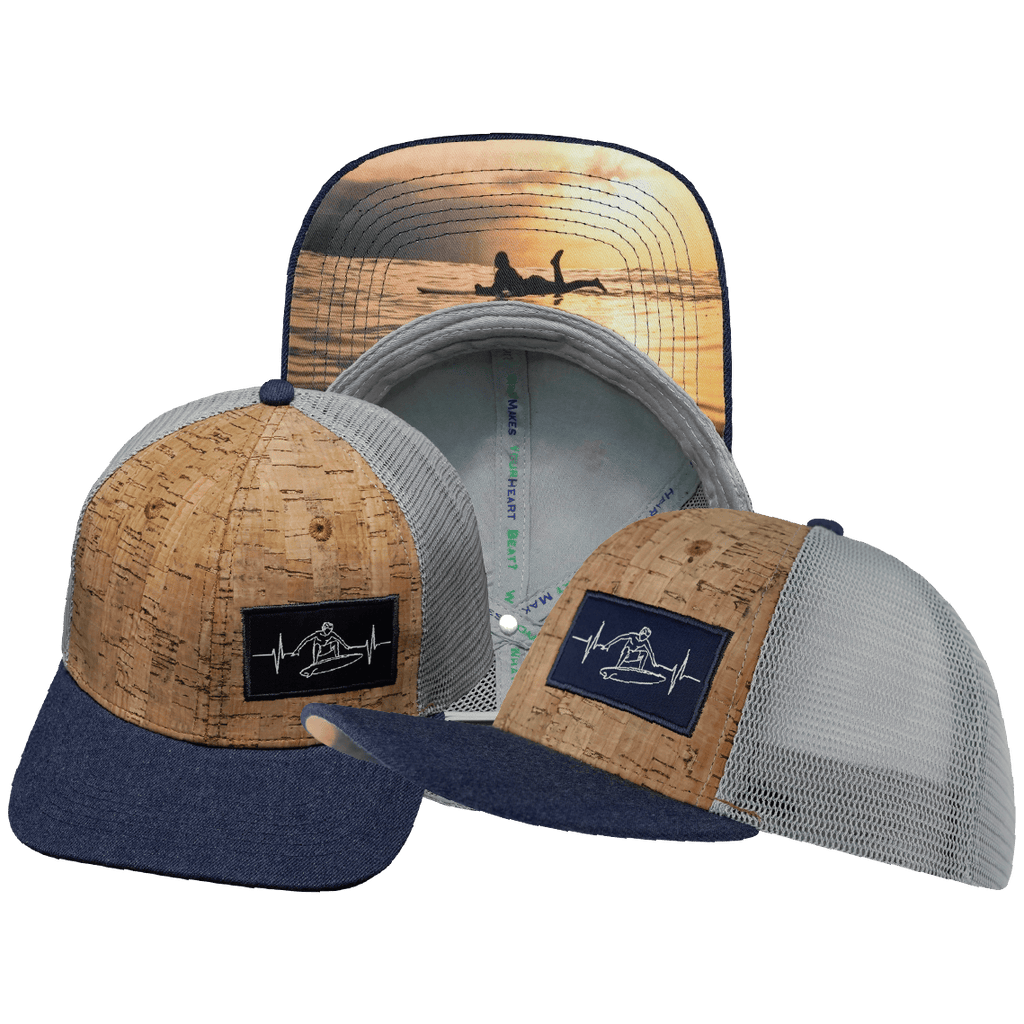 Surf Hat - Baseball Hat Fit - Cork - Heather Navy / Gray - Trucker Mesh