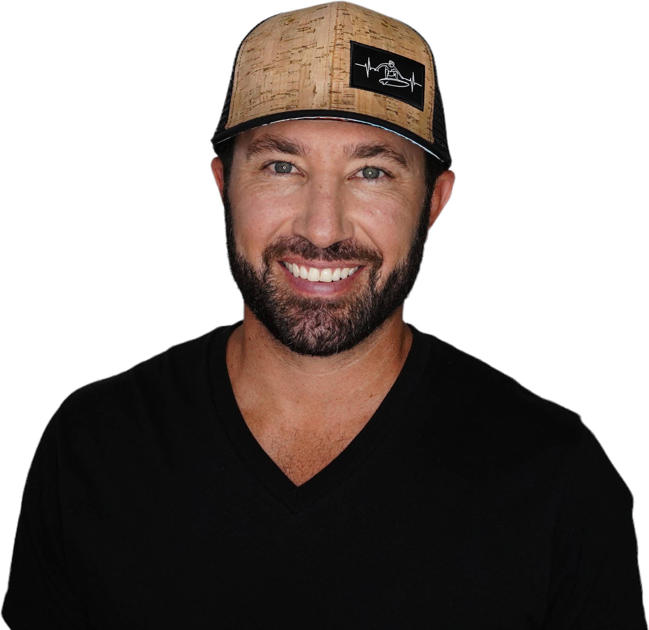 Surf Hat - Baseball Hat Fit - Cork - Black - Trucker Mesh