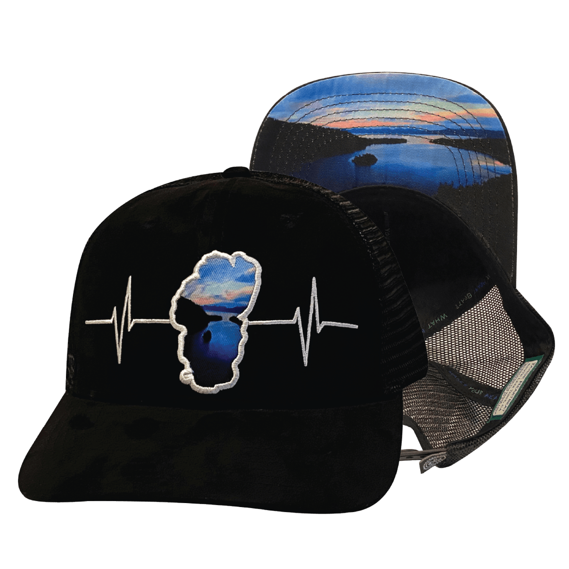 Tahoe Hat - Baseball Hat Fit - Suede - Black - Sunrise - Trucker Mesh