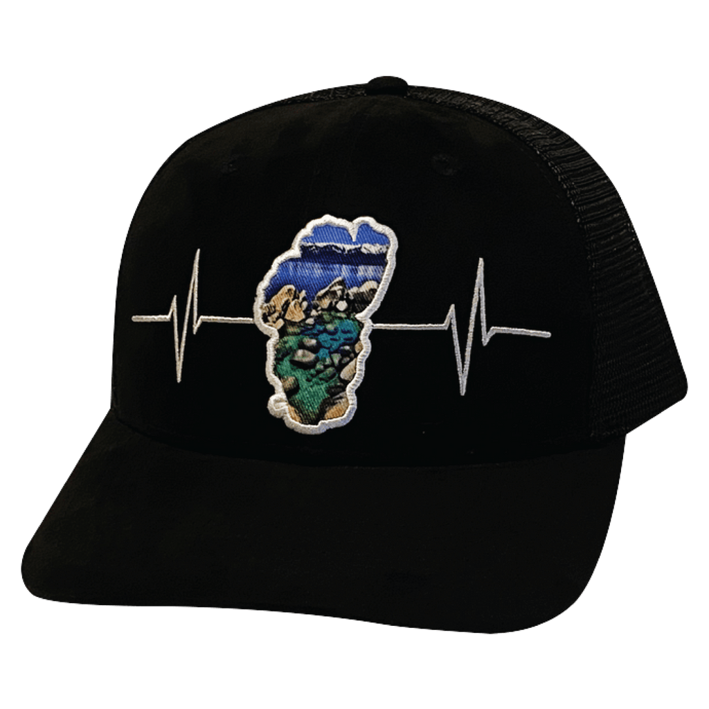 Tahoe Hat - Baseball Hat Fit - Suede - Black - Sand Harbor - Trucker Mesh