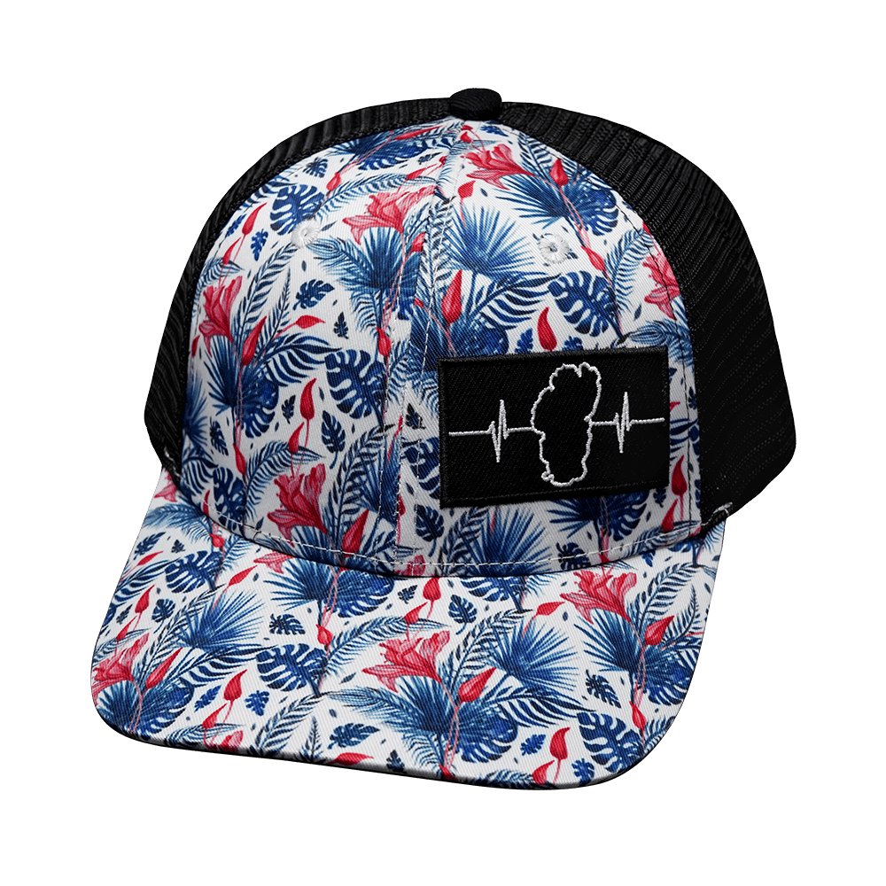 Tahoe Hat - Baseball Hat Fit - White Floral - Black - Trucker Mesh