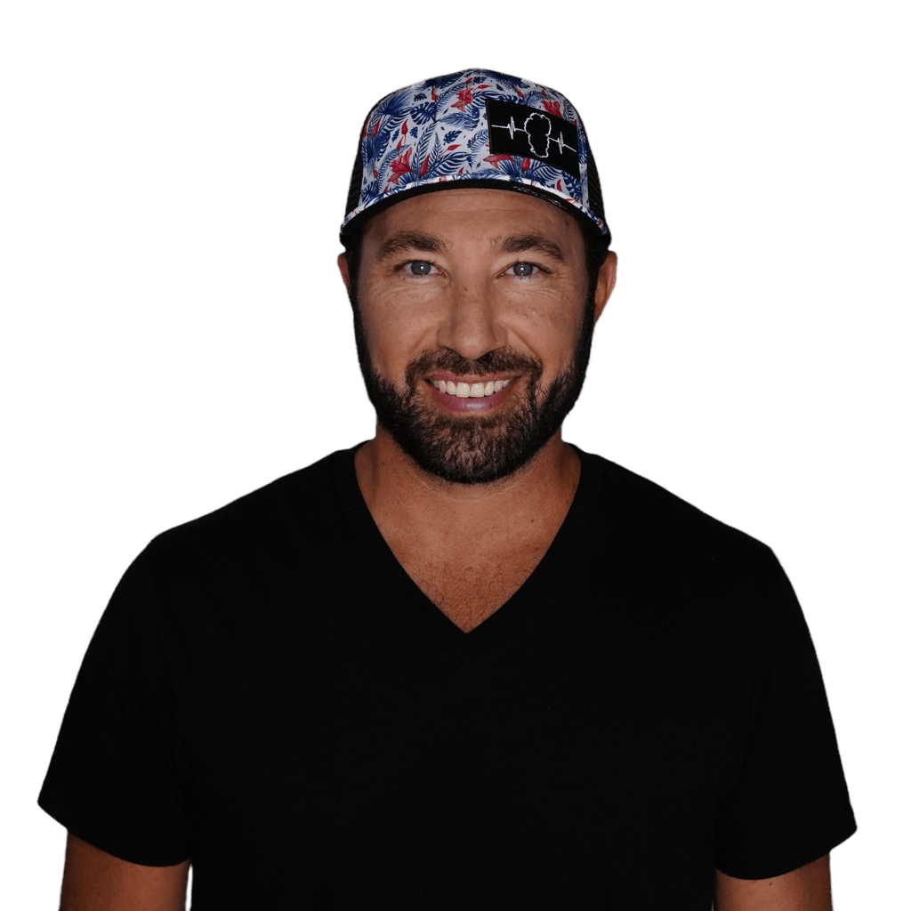 Tahoe Hat - Baseball Hat Fit - White Floral - Black - Trucker Mesh