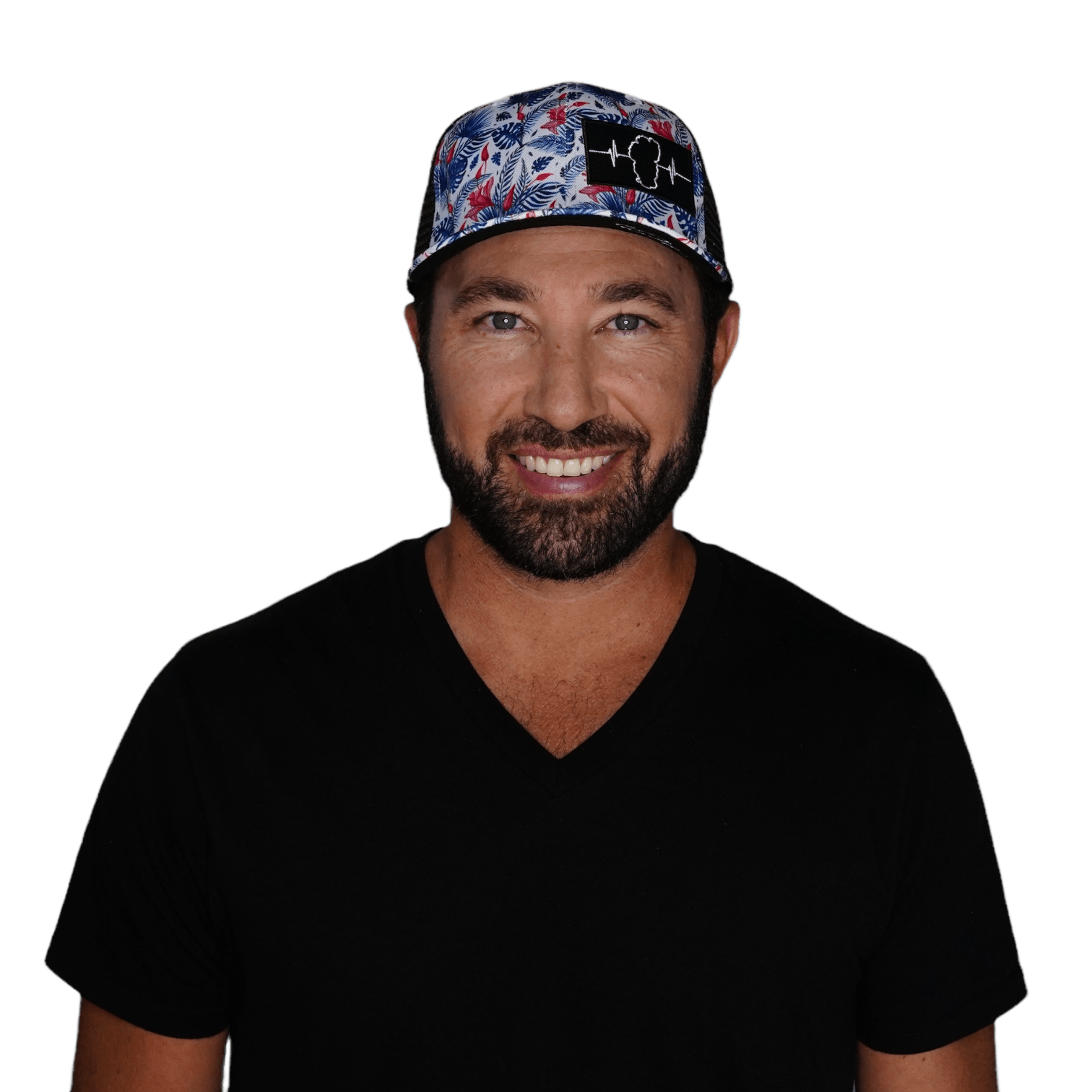 Tahoe Hat - Baseball Hat Fit - White Floral - Black - Trucker Mesh