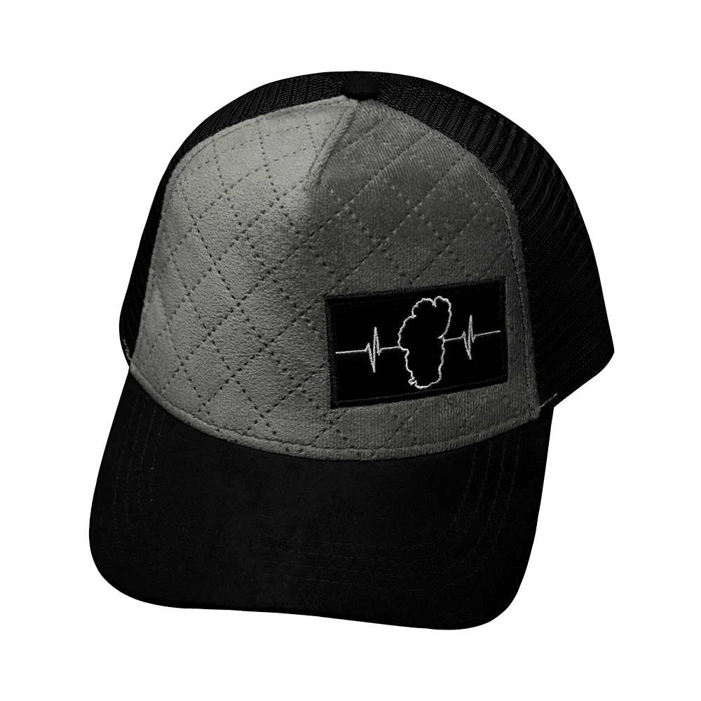 Tahoe Hat - Trucker Hat - Quilted Velvet - Black / Gray - Trucker Mesh