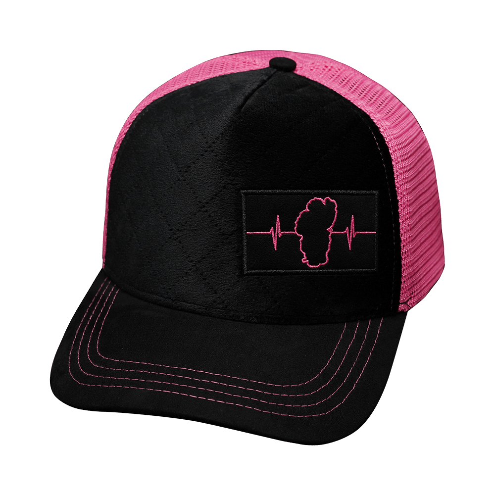 Tahoe Hat - Trucker Hat - Quilted Velvet - Black / Pink - Trucker Mesh