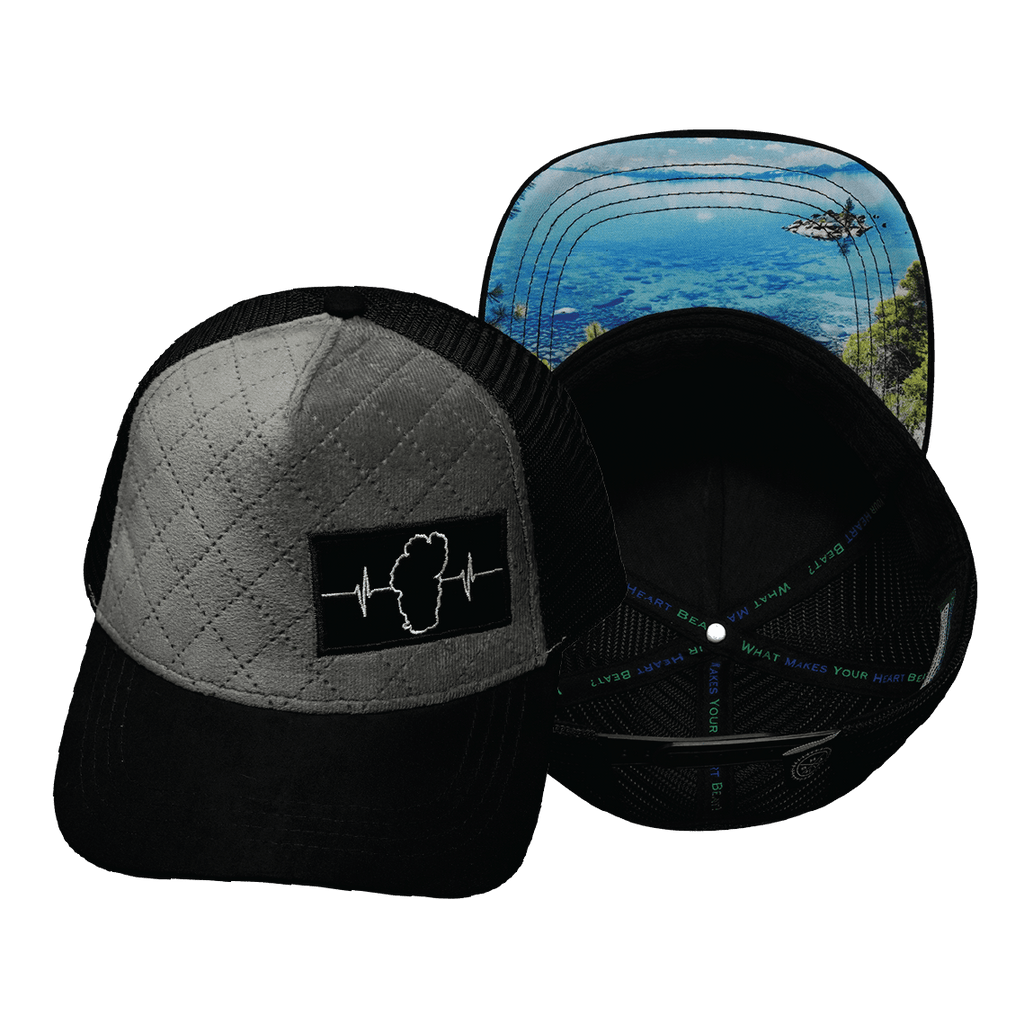 Tahoe Hat - Trucker Hat - Quilted Velvet - Black / Gray - Trucker Mesh