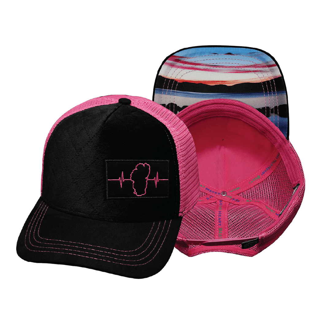 Tahoe Hat - Trucker Hat - Quilted Velvet - Black / Pink - Trucker Mesh