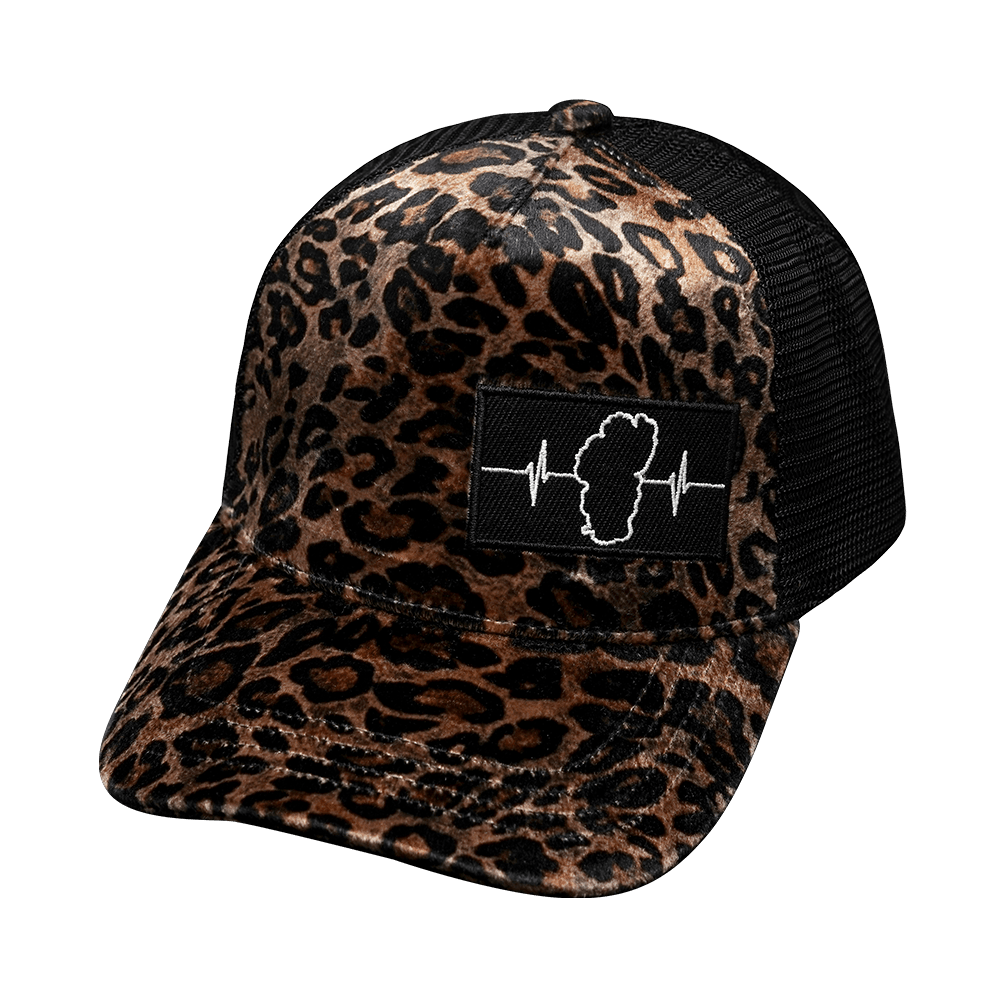 Tahoe Hat - Trucker Hat - Velvet - Gold Leopard Print - Trucker Mesh