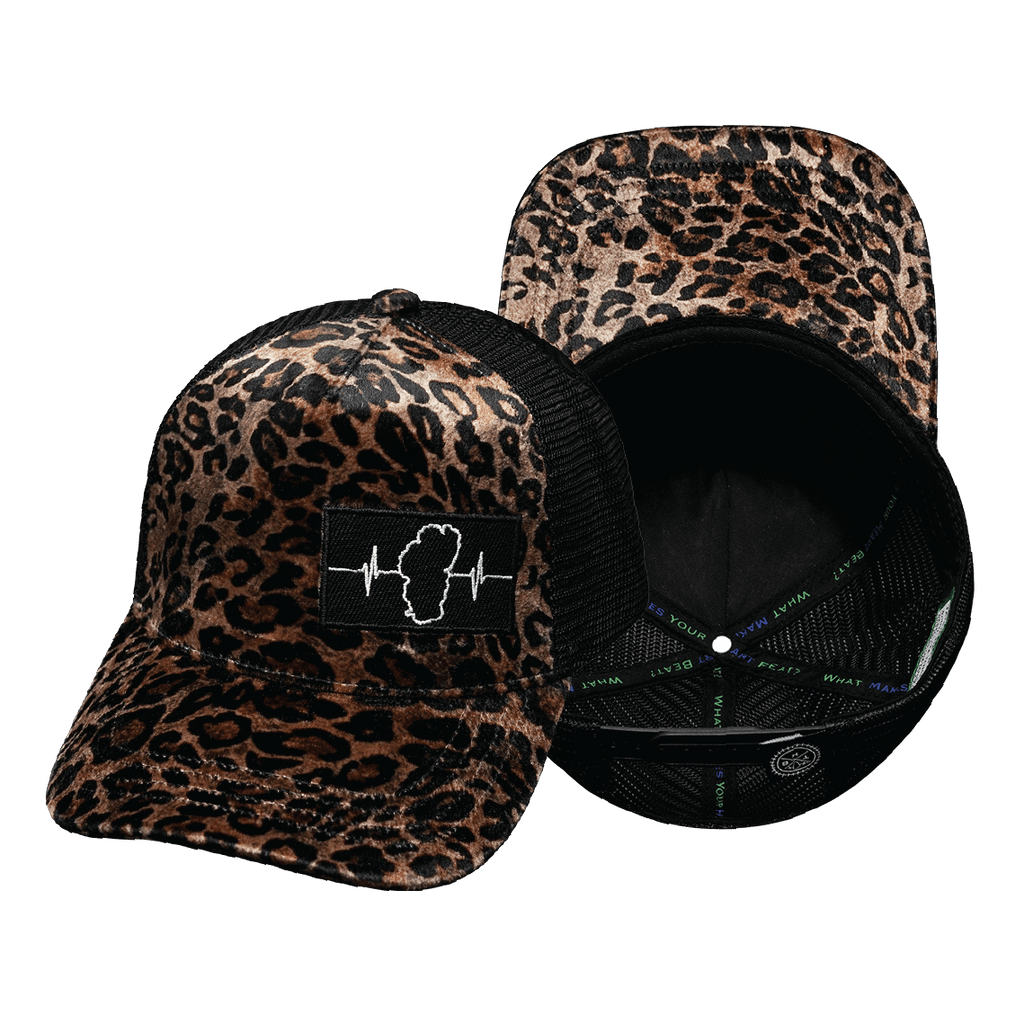 Tahoe Hat - Trucker Hat - Velvet - Gold Leopard Print - Trucker Mesh