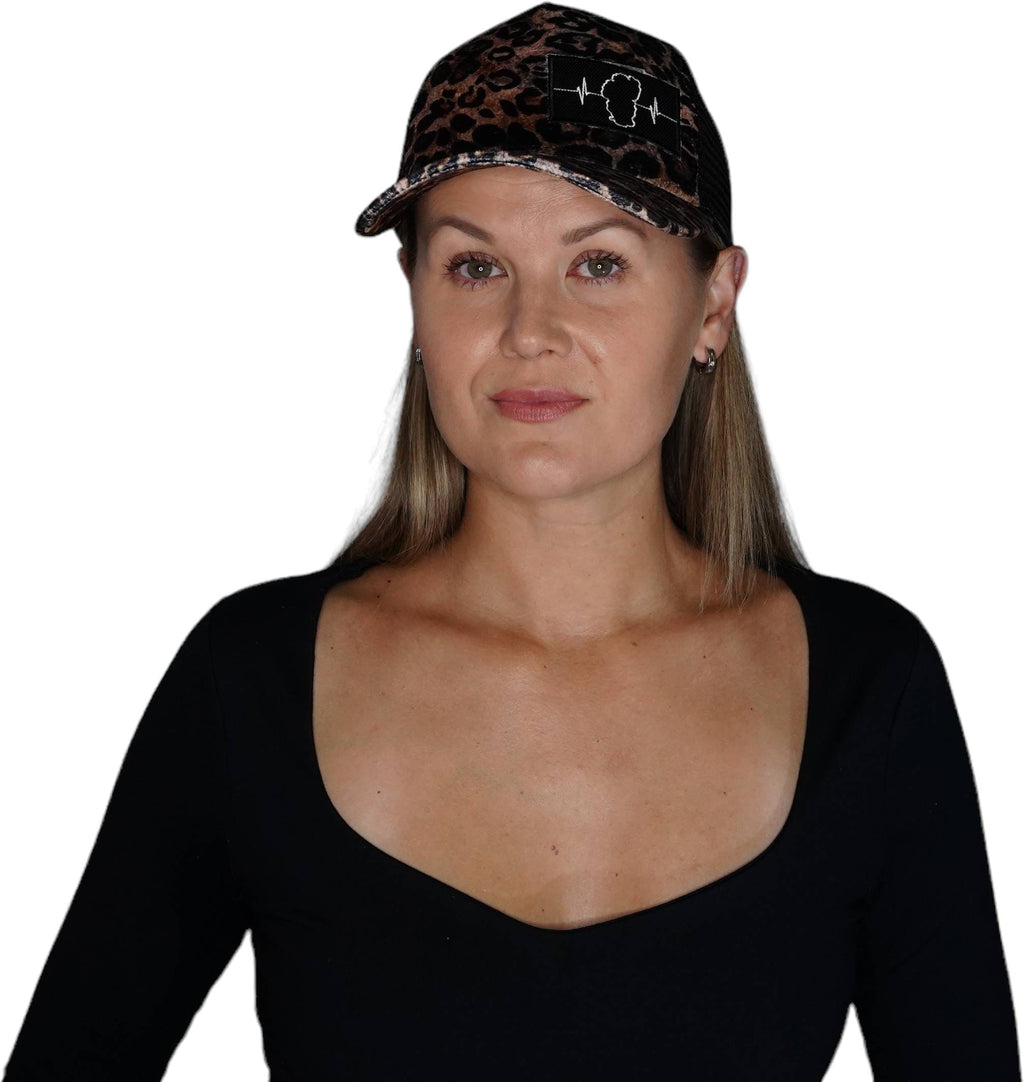 Tahoe Hat - Trucker Hat - Velvet - Gold Leopard Print - Trucker Mesh