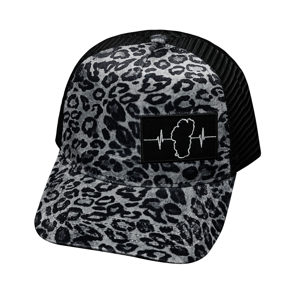 Tahoe Hat - Trucker Hat - Velvet - Silver Leopard Print - Trucker Mesh