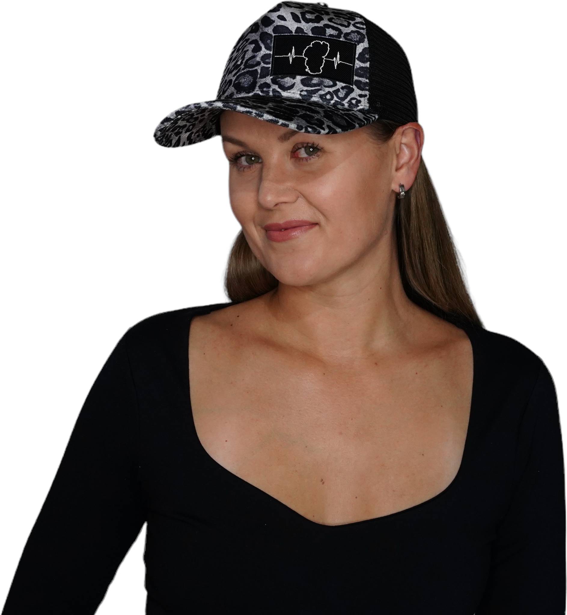 Tahoe Hat - Trucker Hat - Velvet - Silver Leopard Print - Trucker Mesh