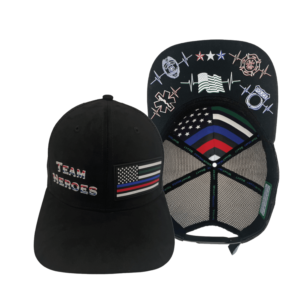 Team Heroes Hat - Baseball Hat Fit - Suede - Black - Trucker Mesh