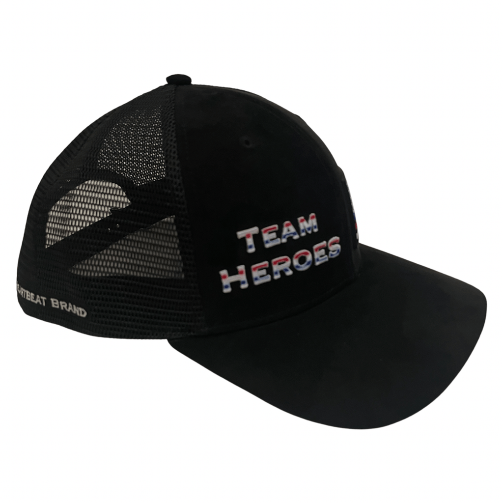 Team Heroes Hat - Baseball Hat Fit - Suede - Black - Trucker Mesh