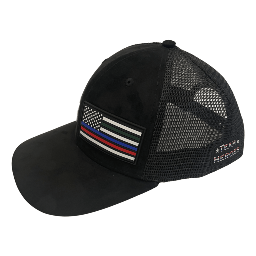 Team Heroes Hat - Baseball Hat Fit - Suede - Black - Trucker Mesh