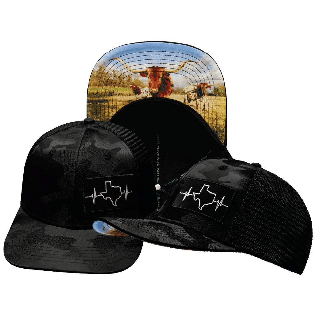 Texas Hat - Baseball Hat Fit - Black Camo / Black - Trucker Mesh