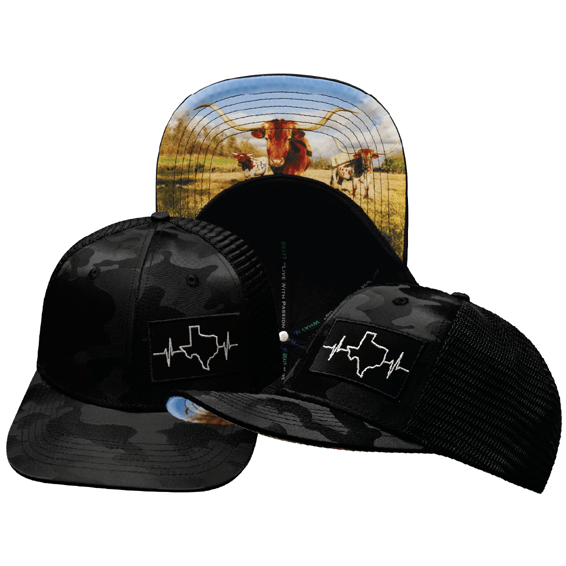 Texas Hat - Baseball Hat Fit - Black Camo / Black - Trucker Mesh