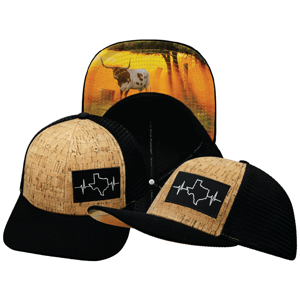 Texas Hat - Baseball Hat Fit - Cork - Black - Trucker Mesh