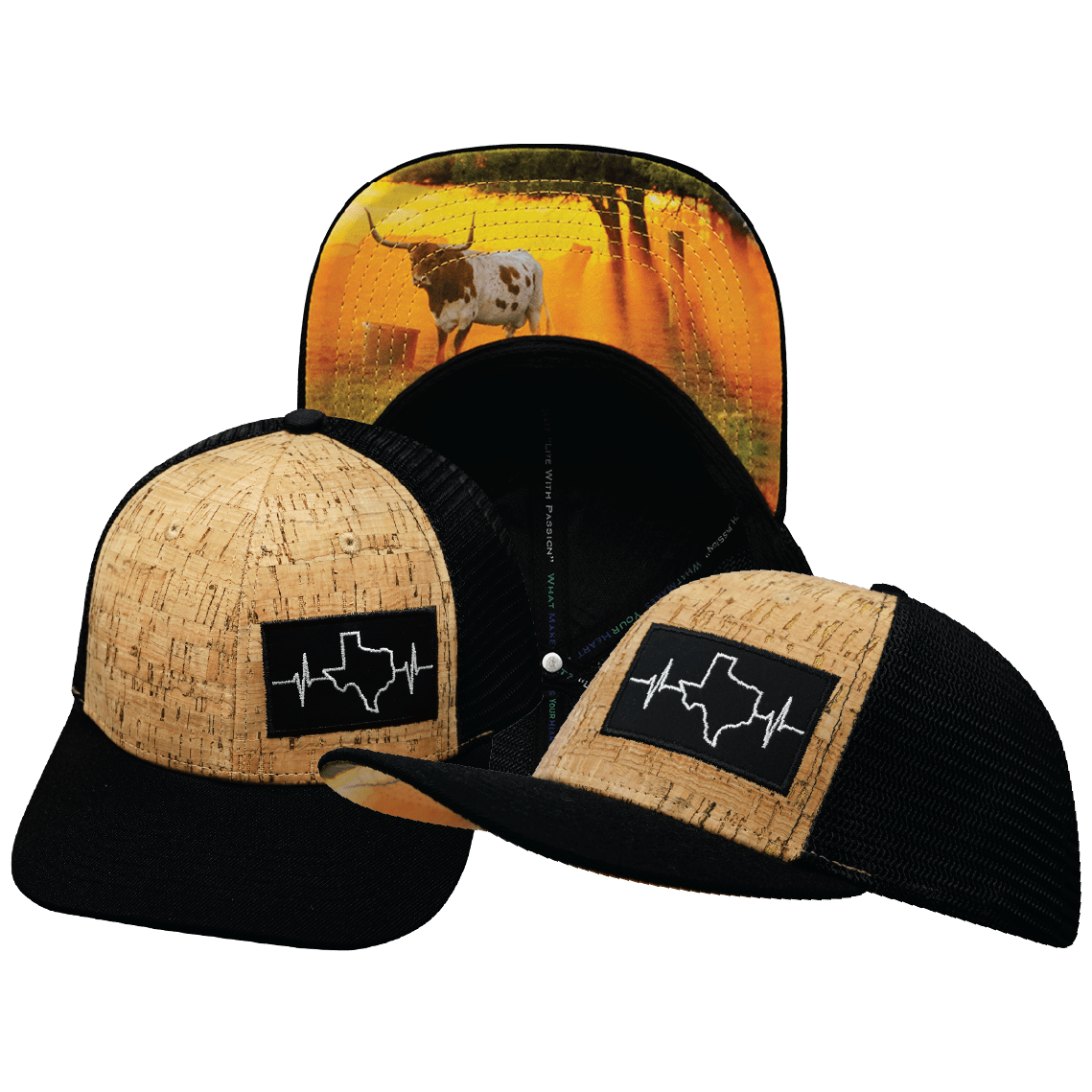 Texas Hat - Baseball Hat Fit - Cork - Black - Trucker Mesh