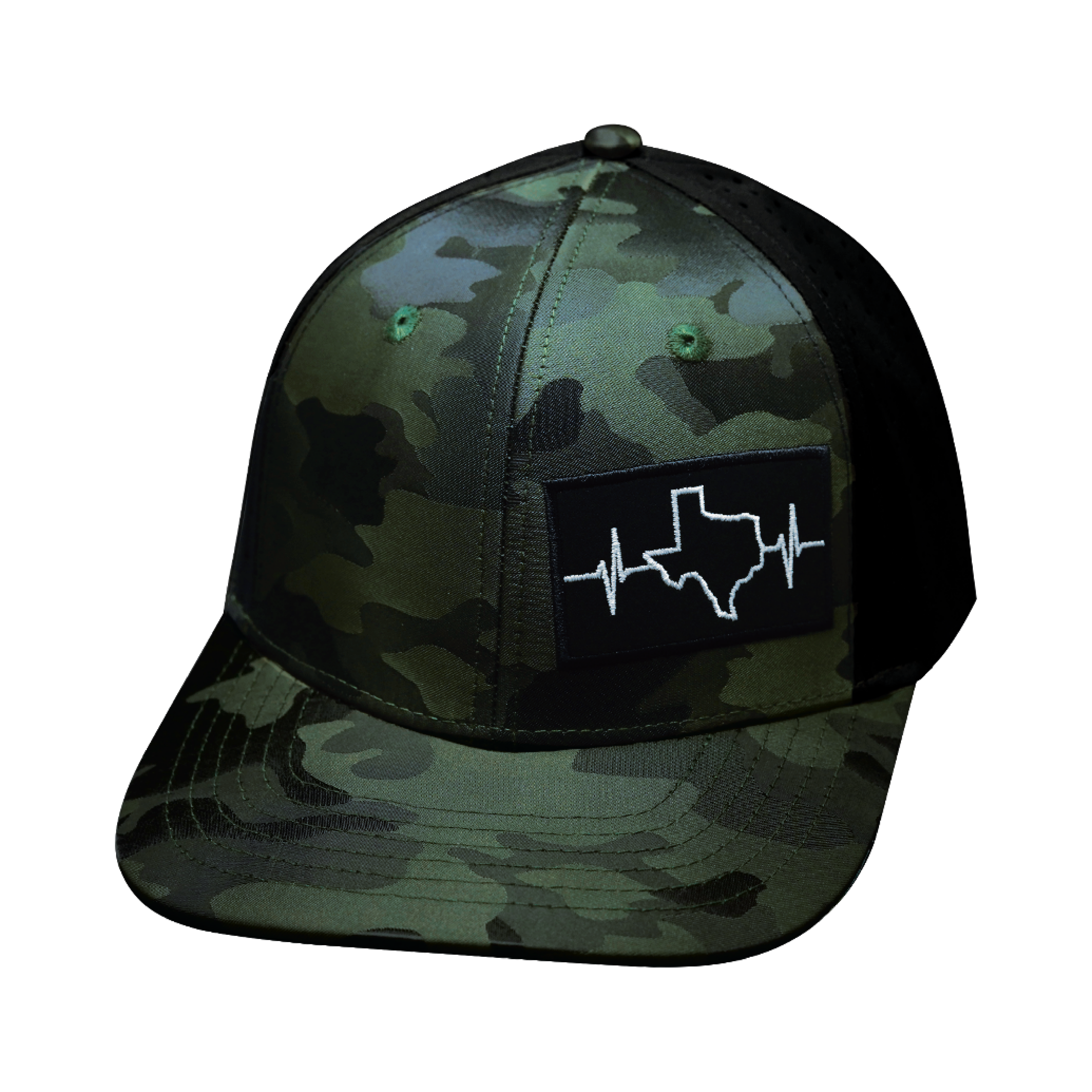Texas Hat - Baseball Hat Fit - Green Camo / Black - Laser Mesh
