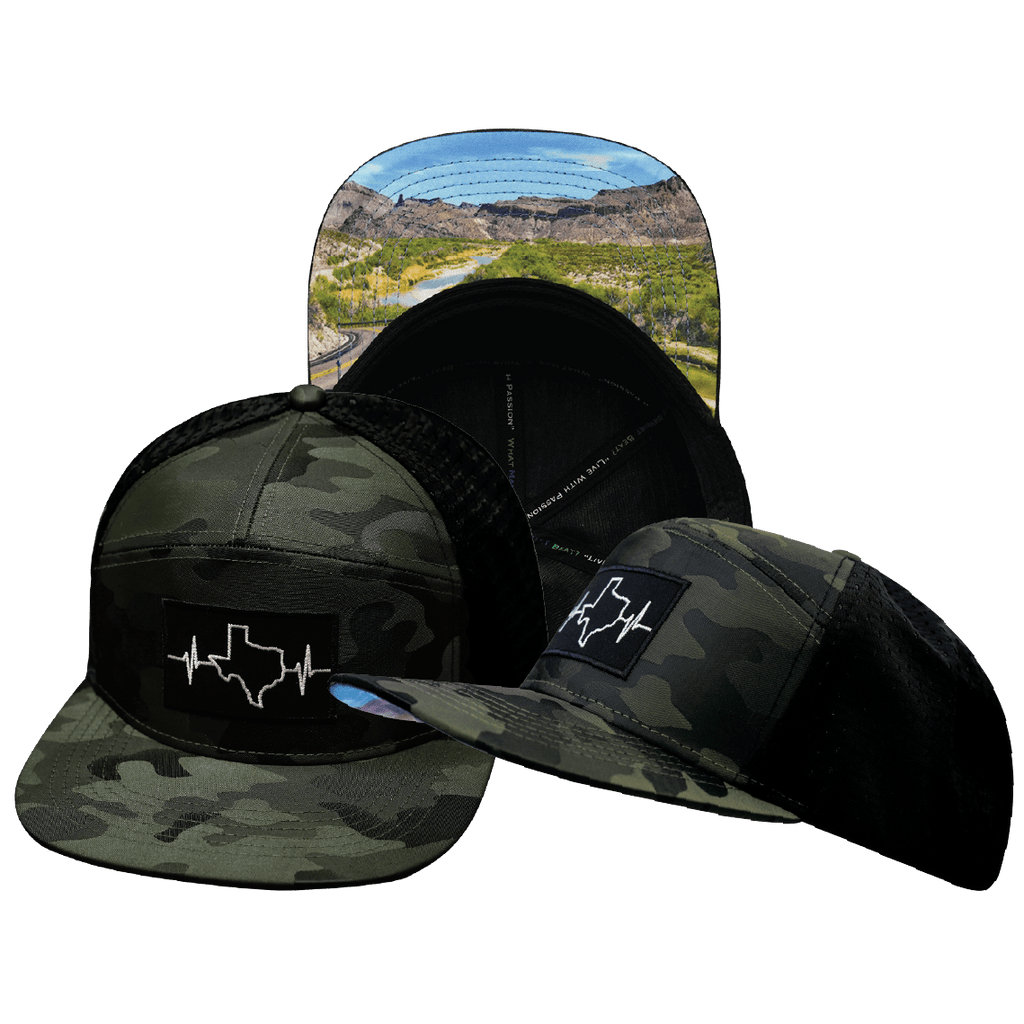 Texas Hat - Flat Bill - Green Camo / Black - Jersey Mesh
