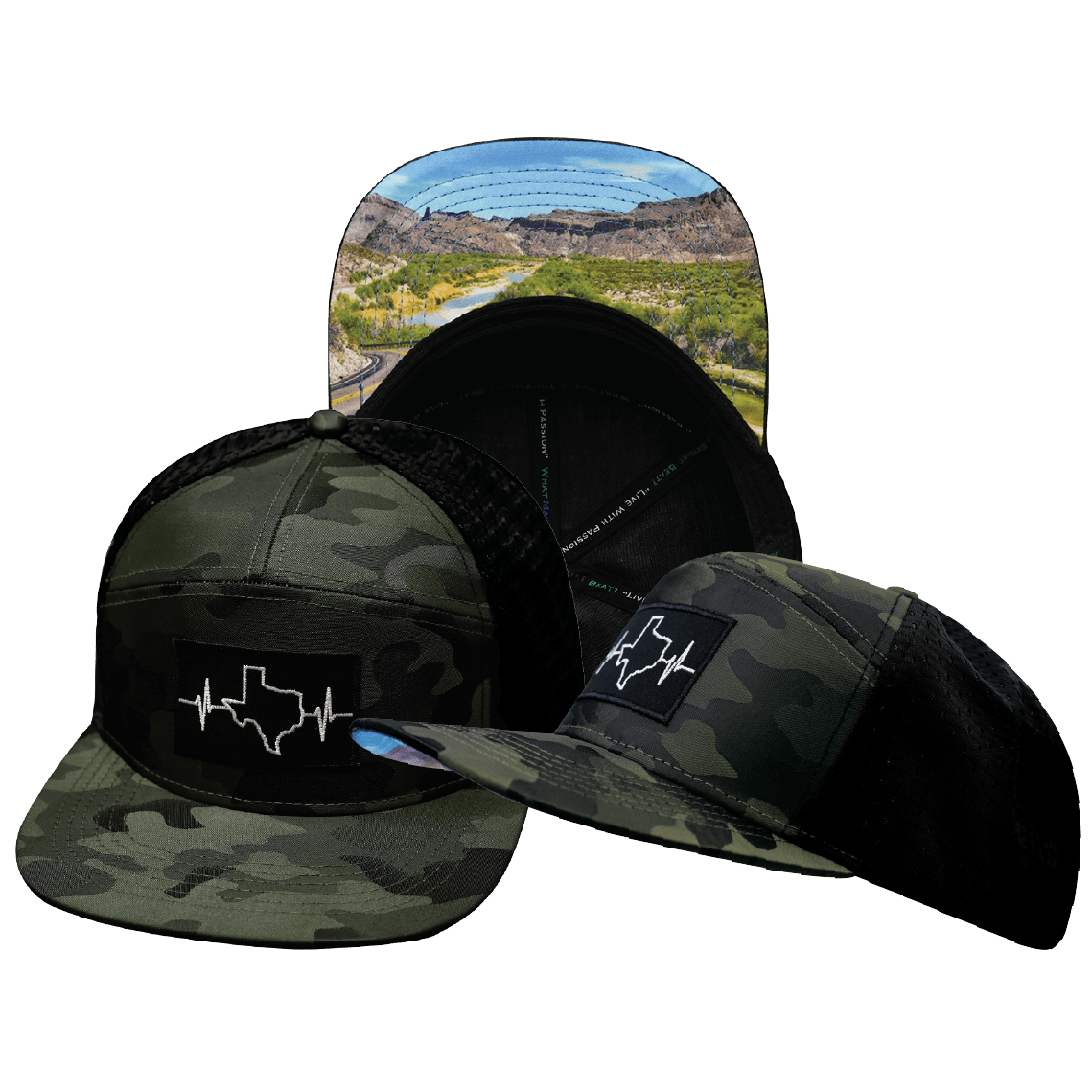 Texas Hat - Flat Bill - Green Camo / Black - Jersey Mesh