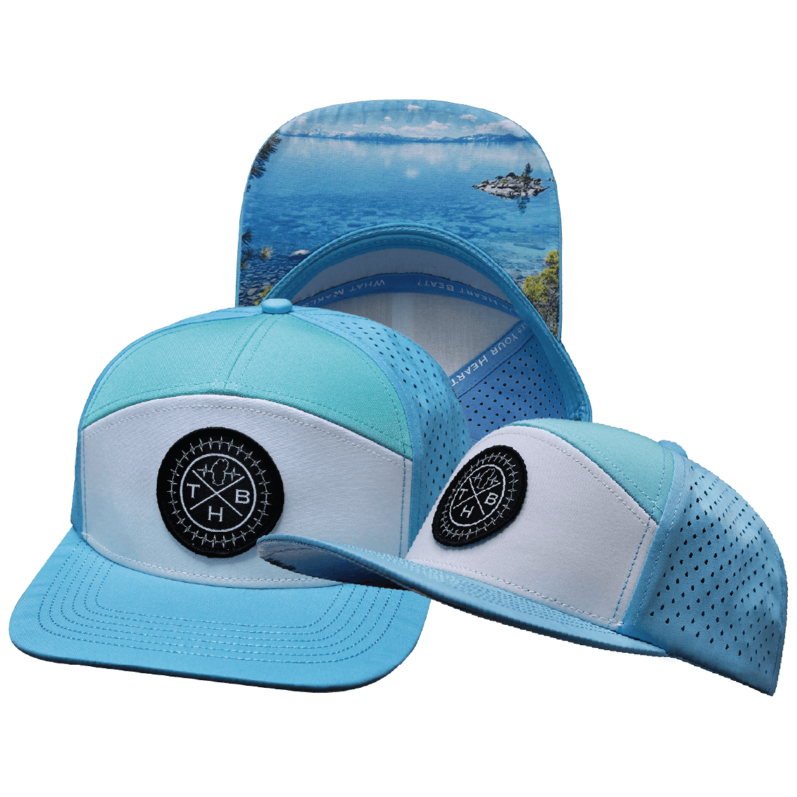 THB Hat - Flat Bill - Light Blue / White / Teal - Laser Mesh