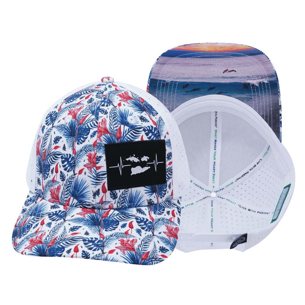 Virgin Islands Hat - Baseball Hat Fit - Floral / White - Laser Mesh