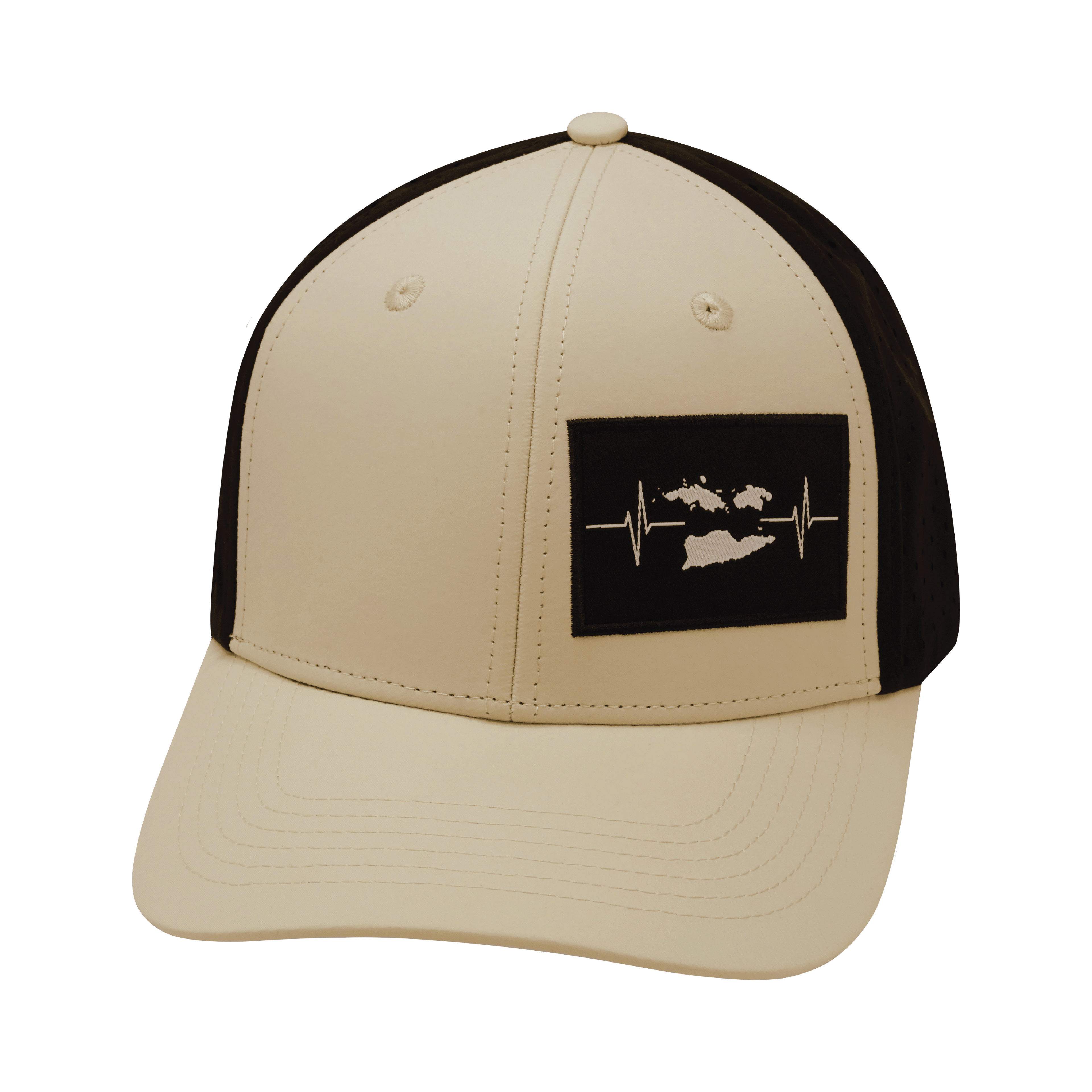 Virgin Islands Hat - Baseball Hat Fit - Cream / Black - Laser Mesh