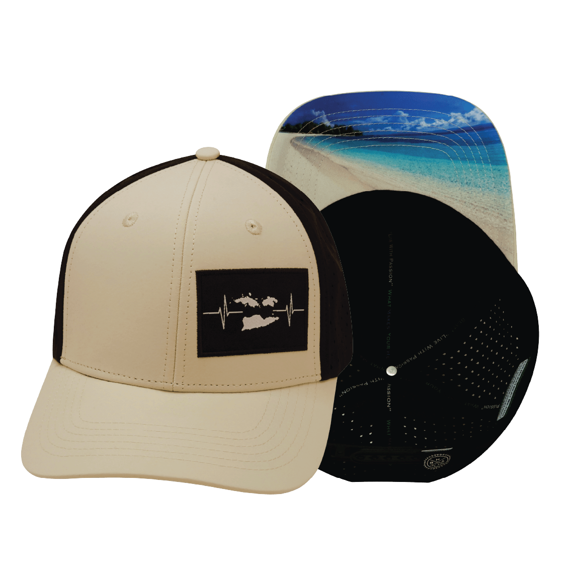 Virgin Islands Hat - Baseball Hat Fit - Cream / Black - Laser Mesh
