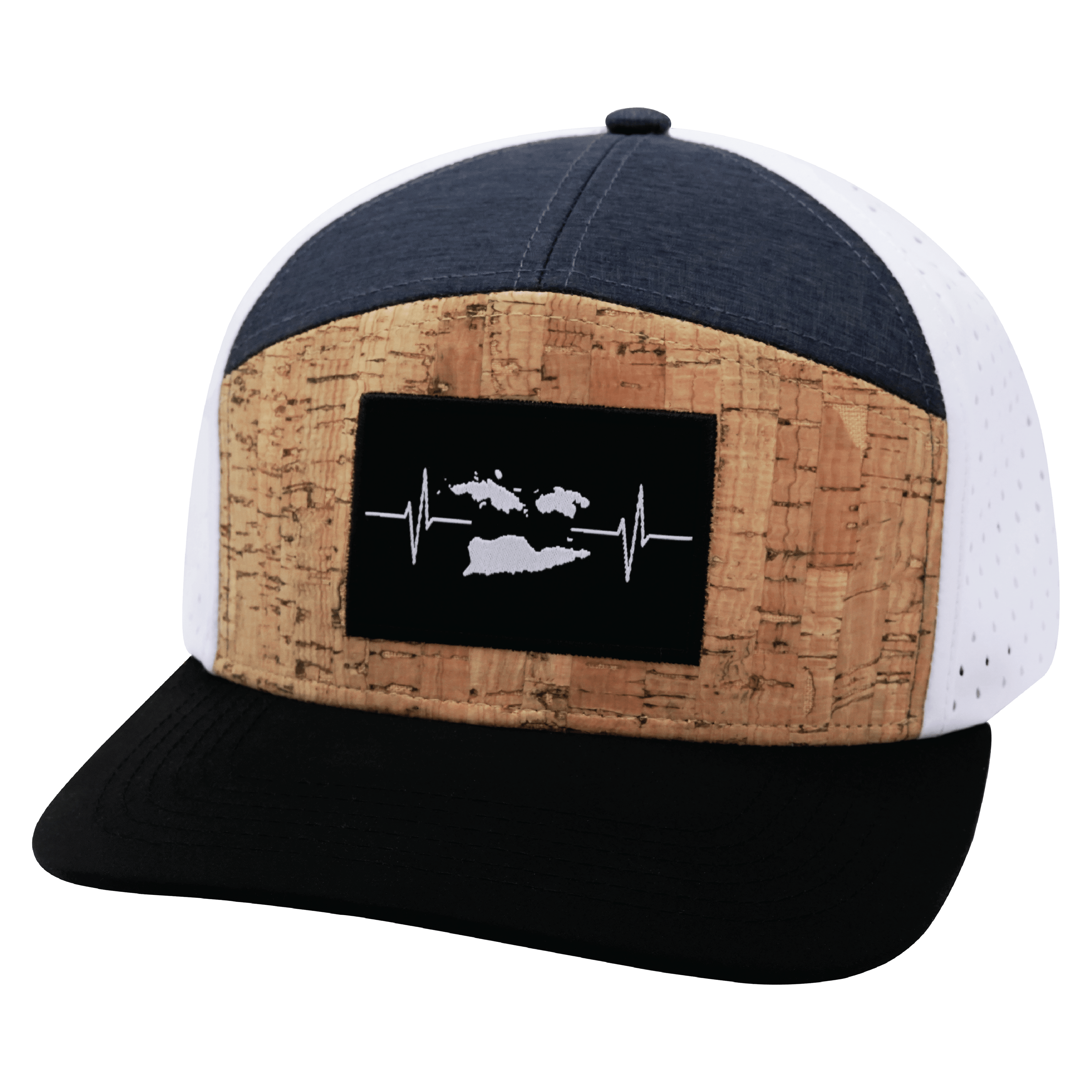 Virgin Islands Hat - Flat Bill - Cork - Black / Navy / White - Laser Mesh